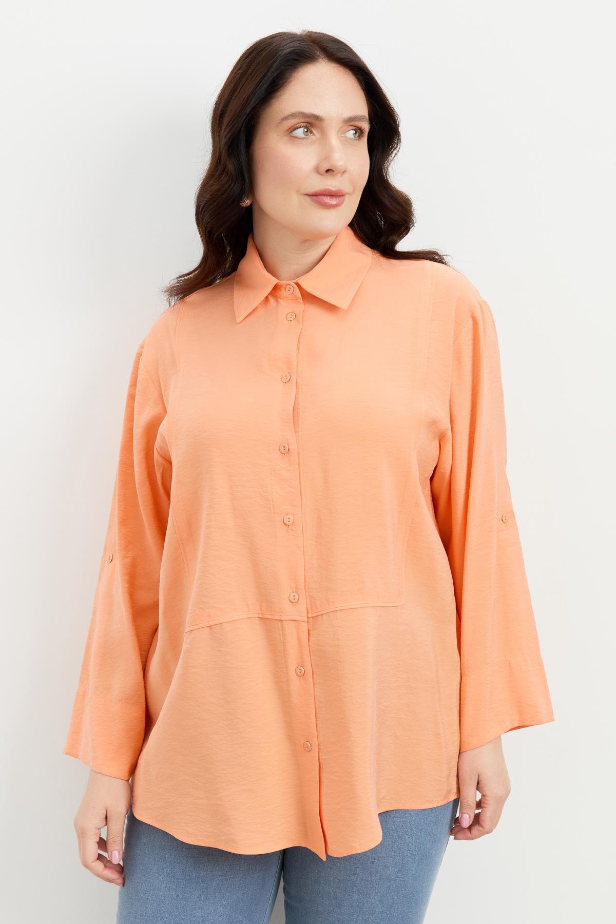 Büyük Beden Yakası Broşlu Gömlek-SOMON
