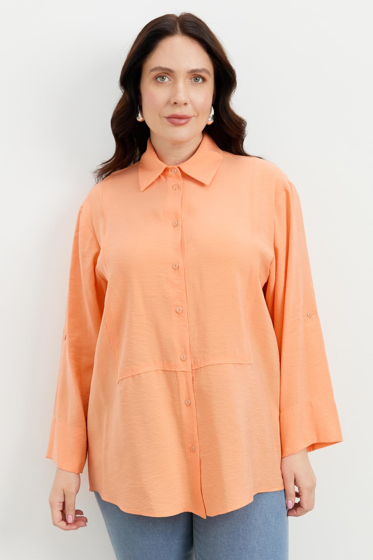 Büyük Beden Yakası Broşlu Gömlek-SOMON