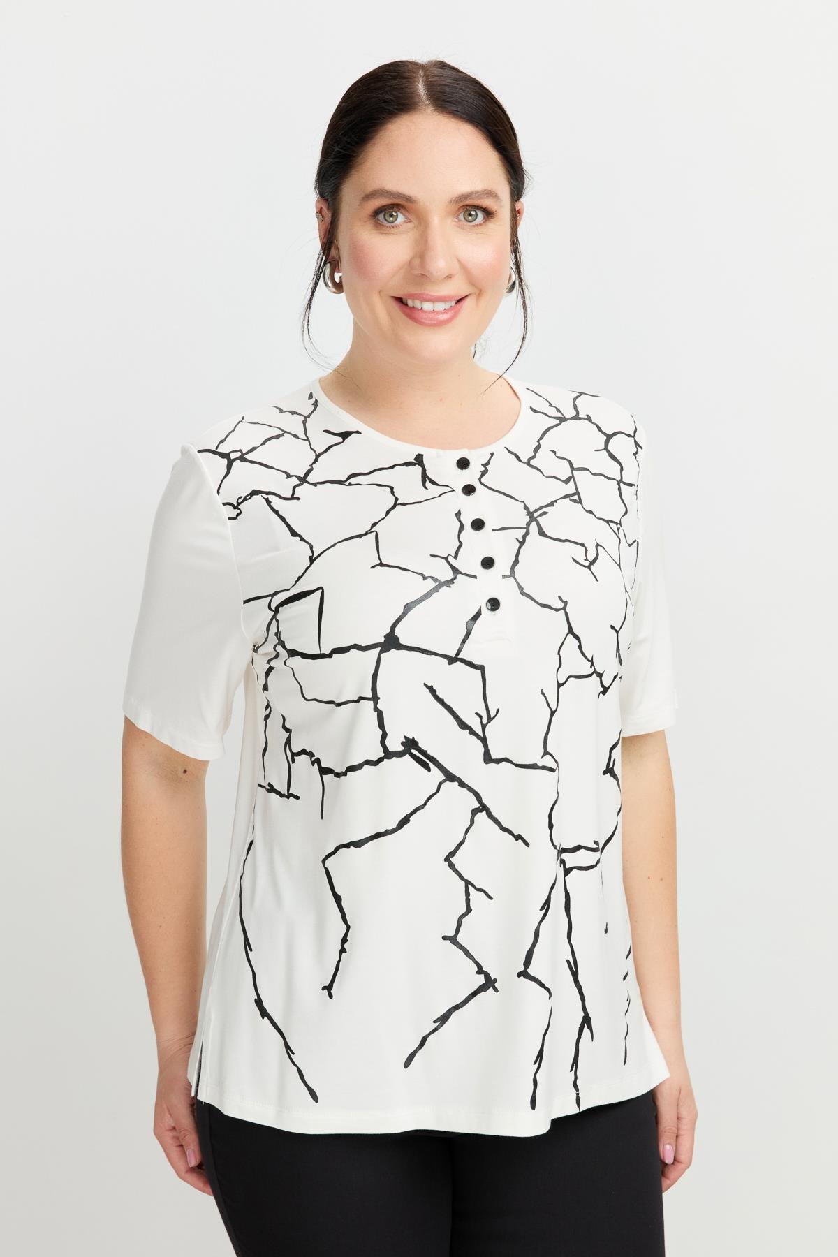 Büyük Beden Yakası Düğmeli Bluz-KEMIK