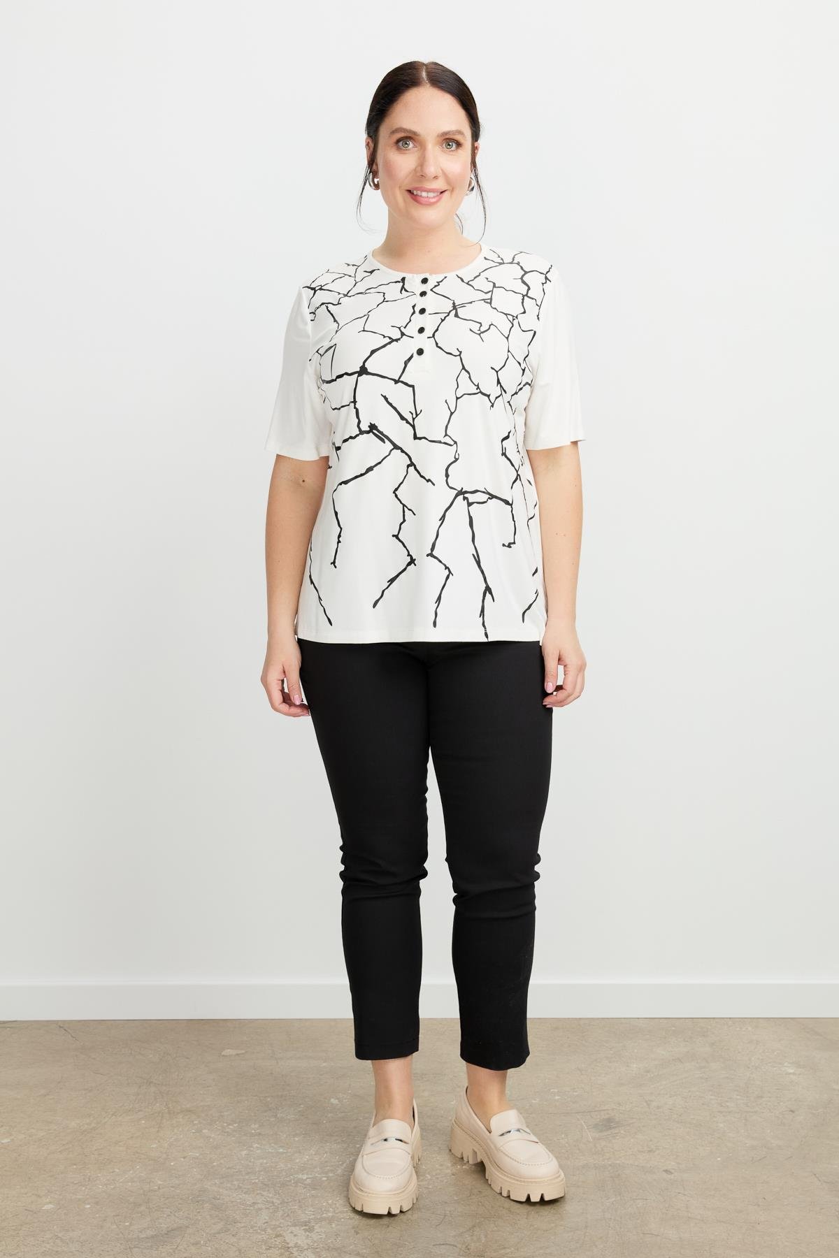 Büyük Beden Yakası Düğmeli Bluz-KEMIK