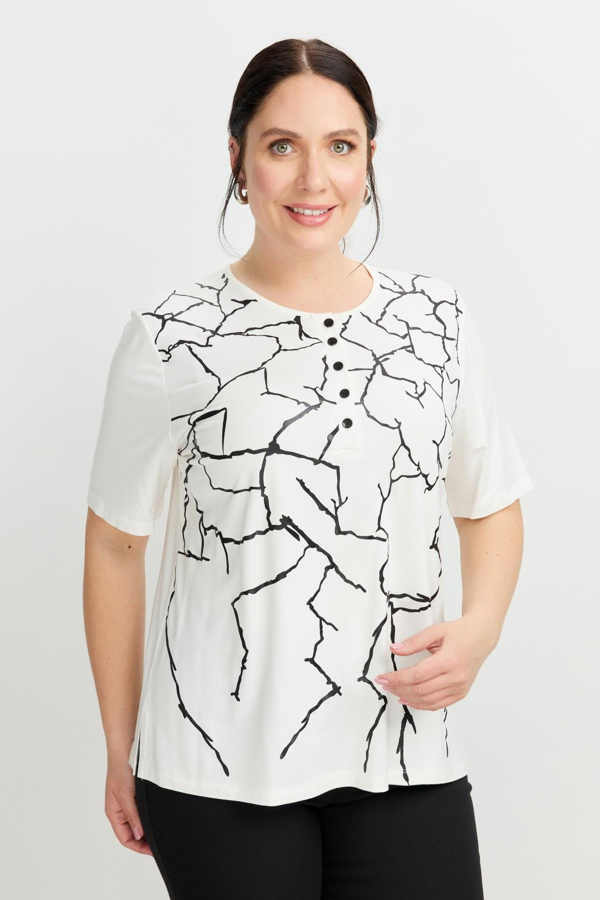 Büyük Beden Yakası Düğmeli Bluz-KEMIK