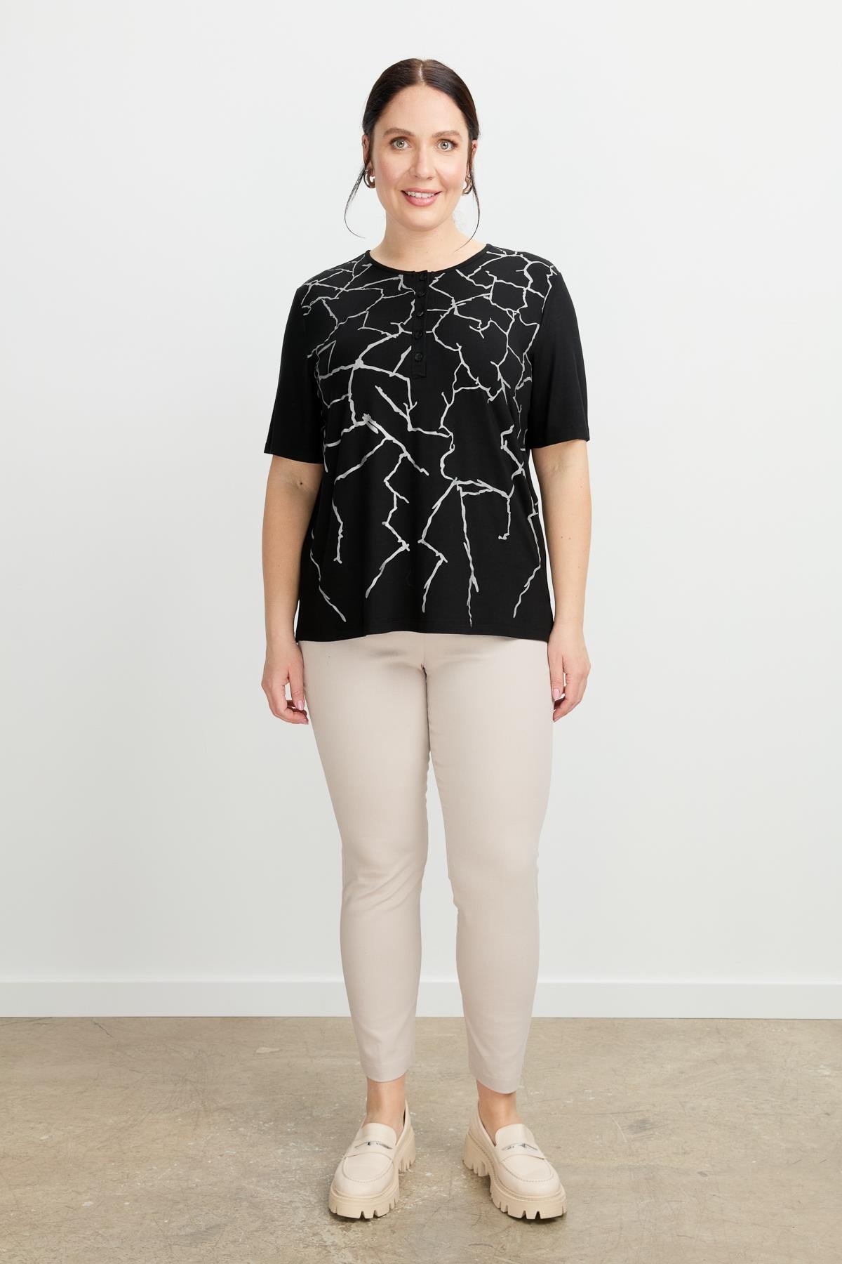 Büyük Beden Yakası Düğmeli Bluz-SİYAH