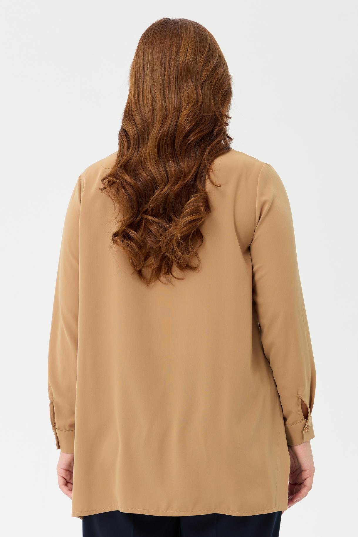 Büyük Beden Yanı Düğmeli Gömlek - CAMEL