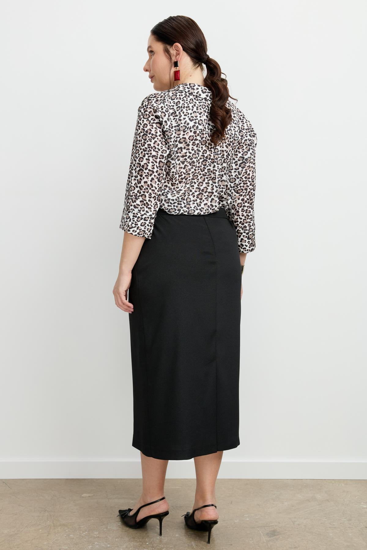 Büyük Beden Yanları Lastikli Etek-SİYAH