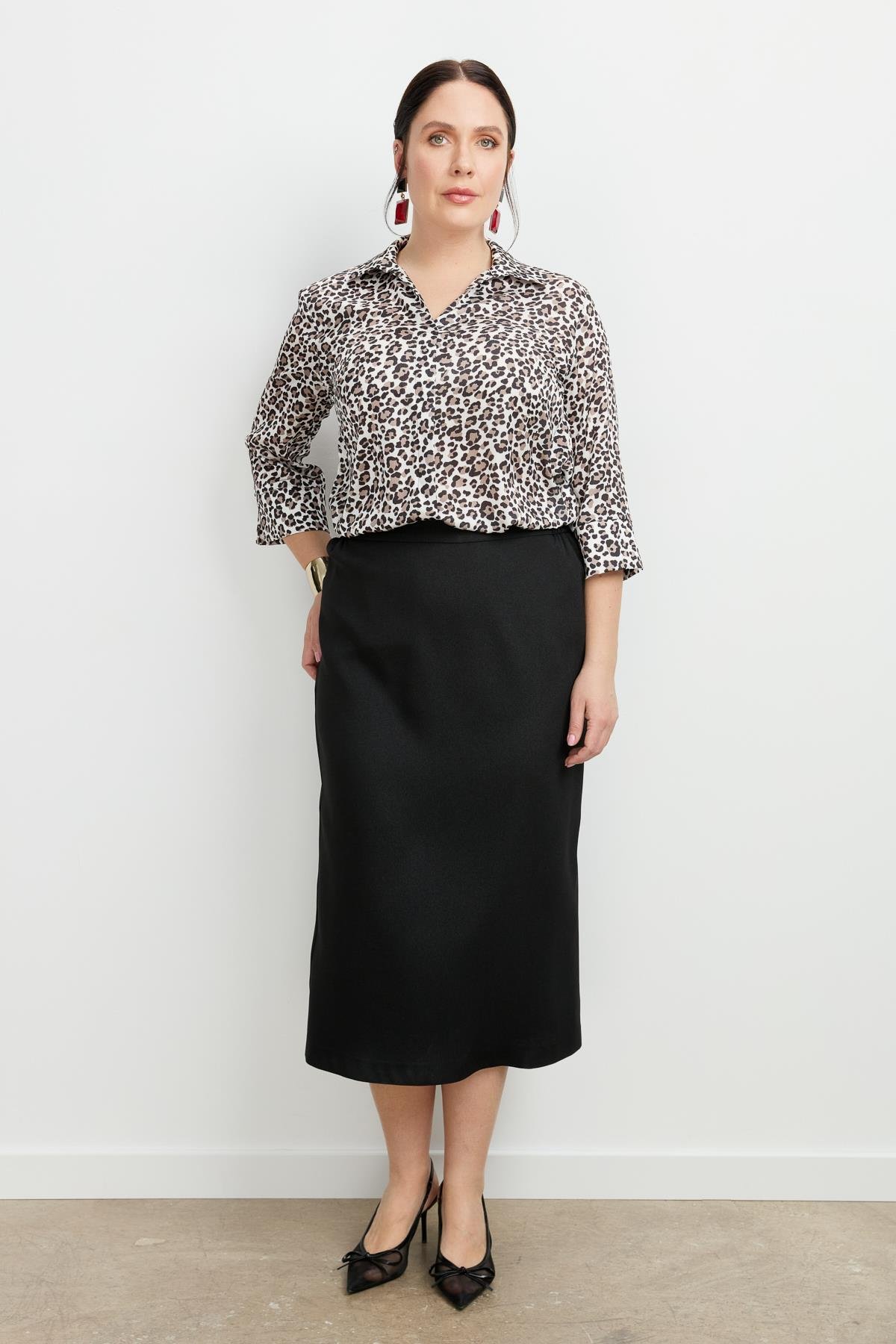 Büyük Beden Yanları Lastikli Etek-SİYAH