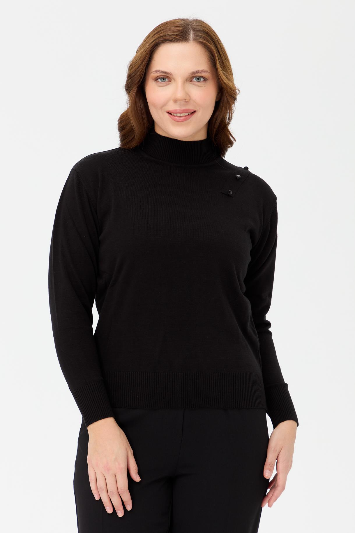 Büyük Beden Yarım Balıkçı Basic Triko Kazak - SİYAH