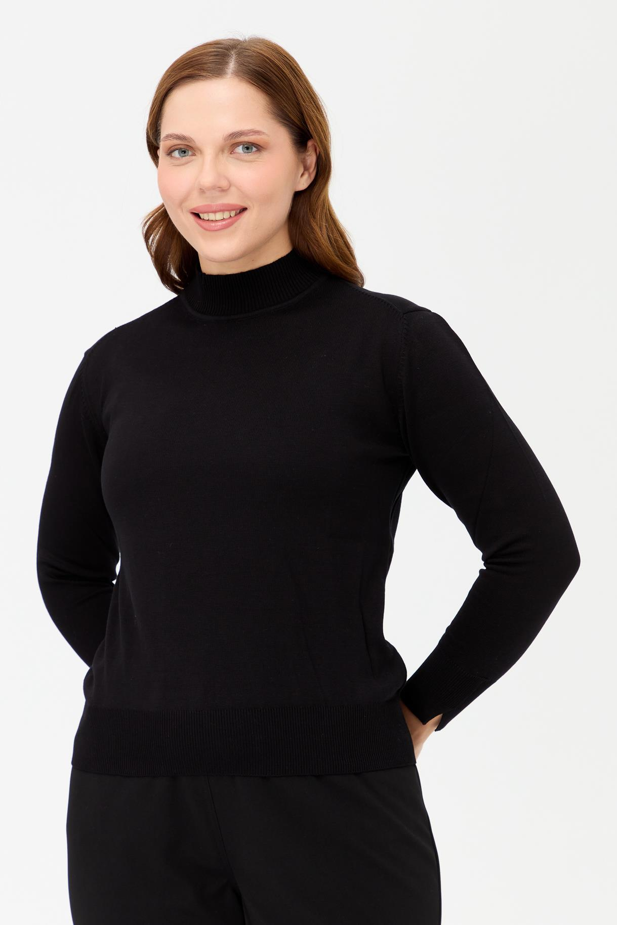 Büyük Beden Yarım Balıkçı Basic Triko Kazak - SİYAH