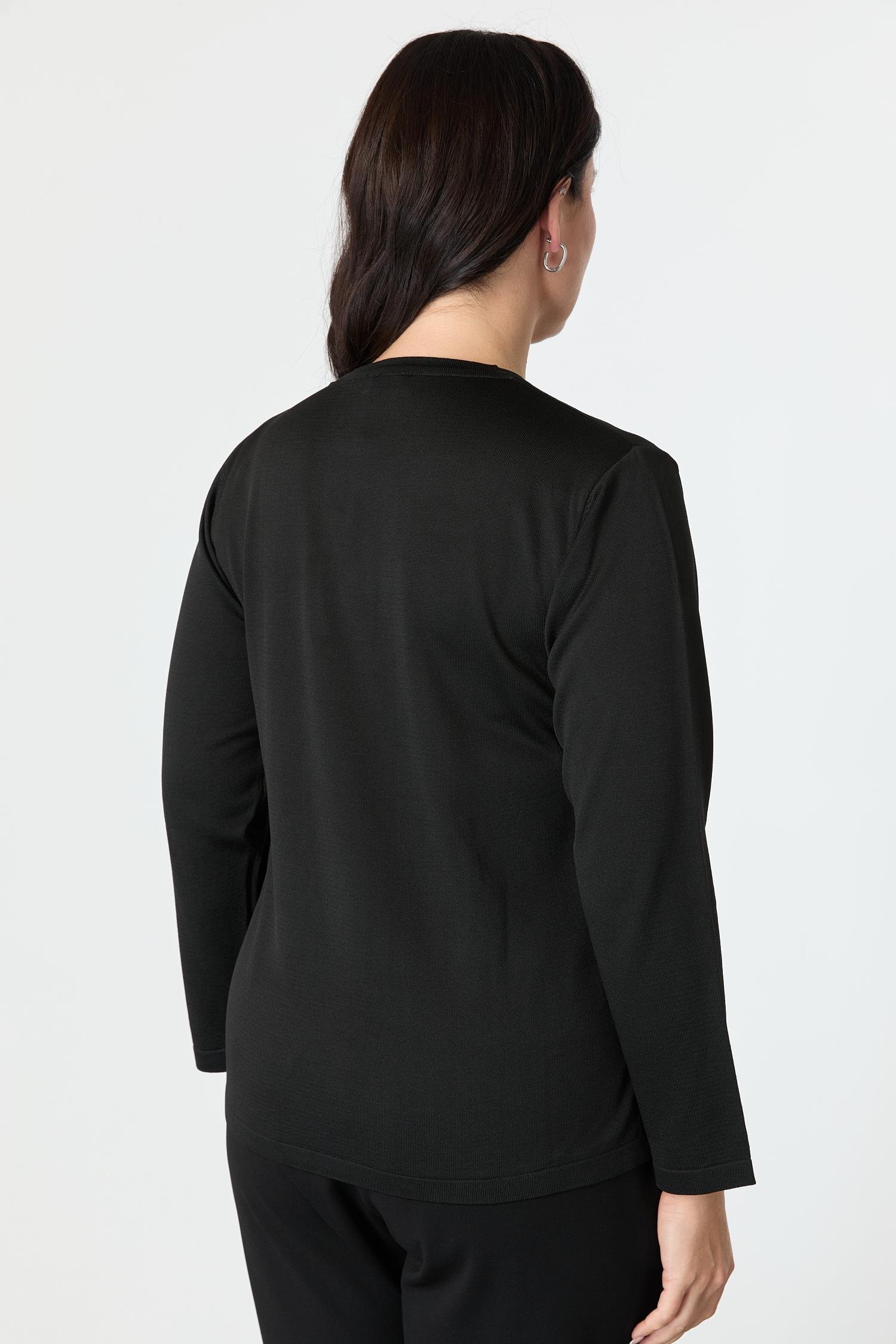 Büyük Beden Yuvarlak Yaka Triko kazak-SİYAH