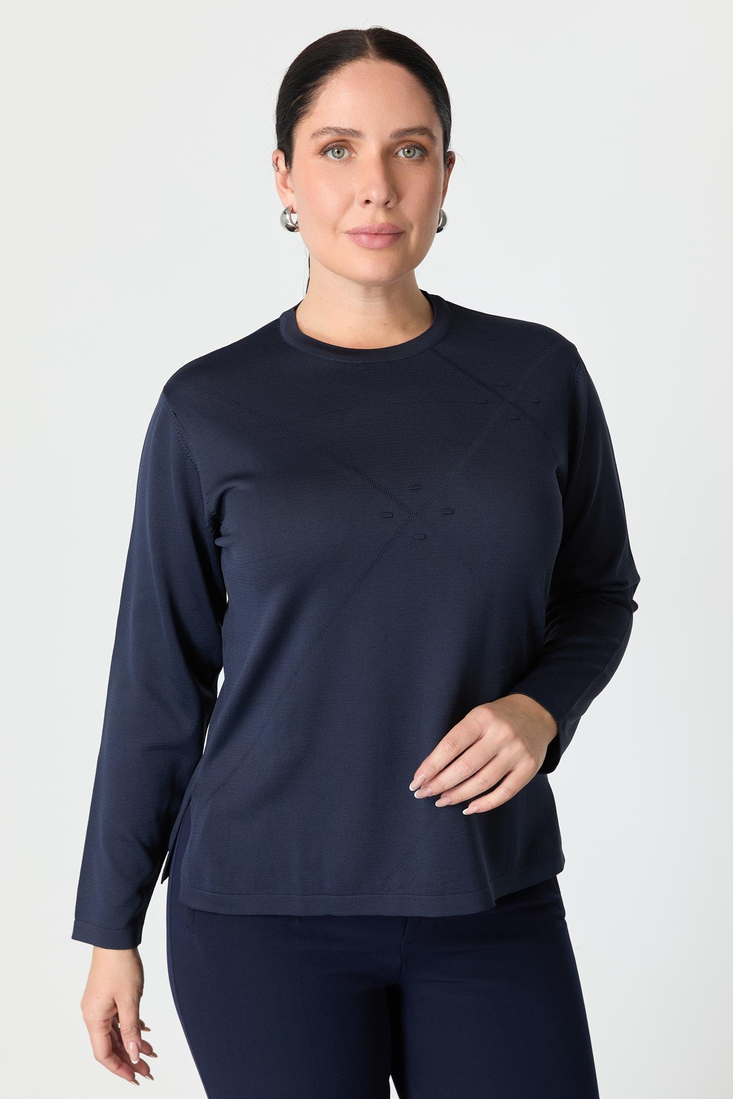 Büyük Beden Yuvarlak Yaka Triko kazak-LACI