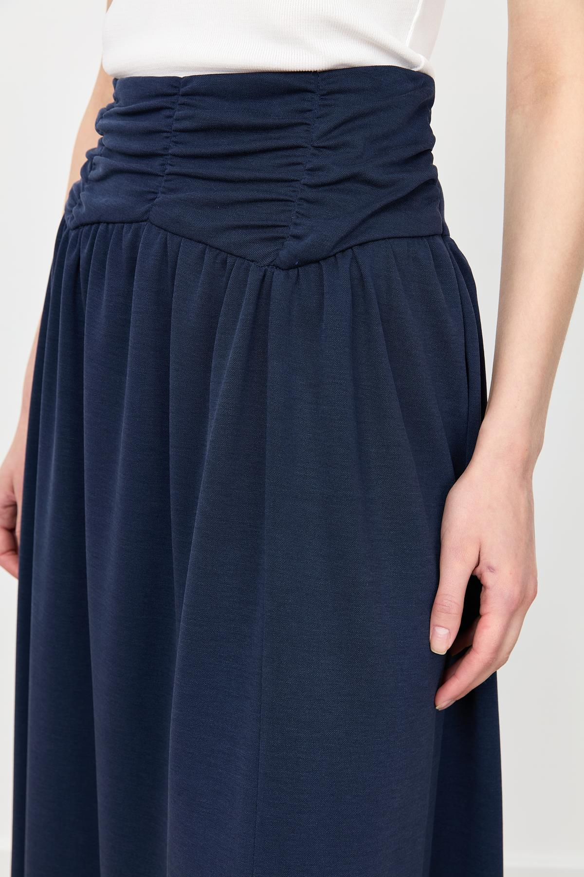 Büzgü Detay Yüksek Bel Uzun Etek-LACI