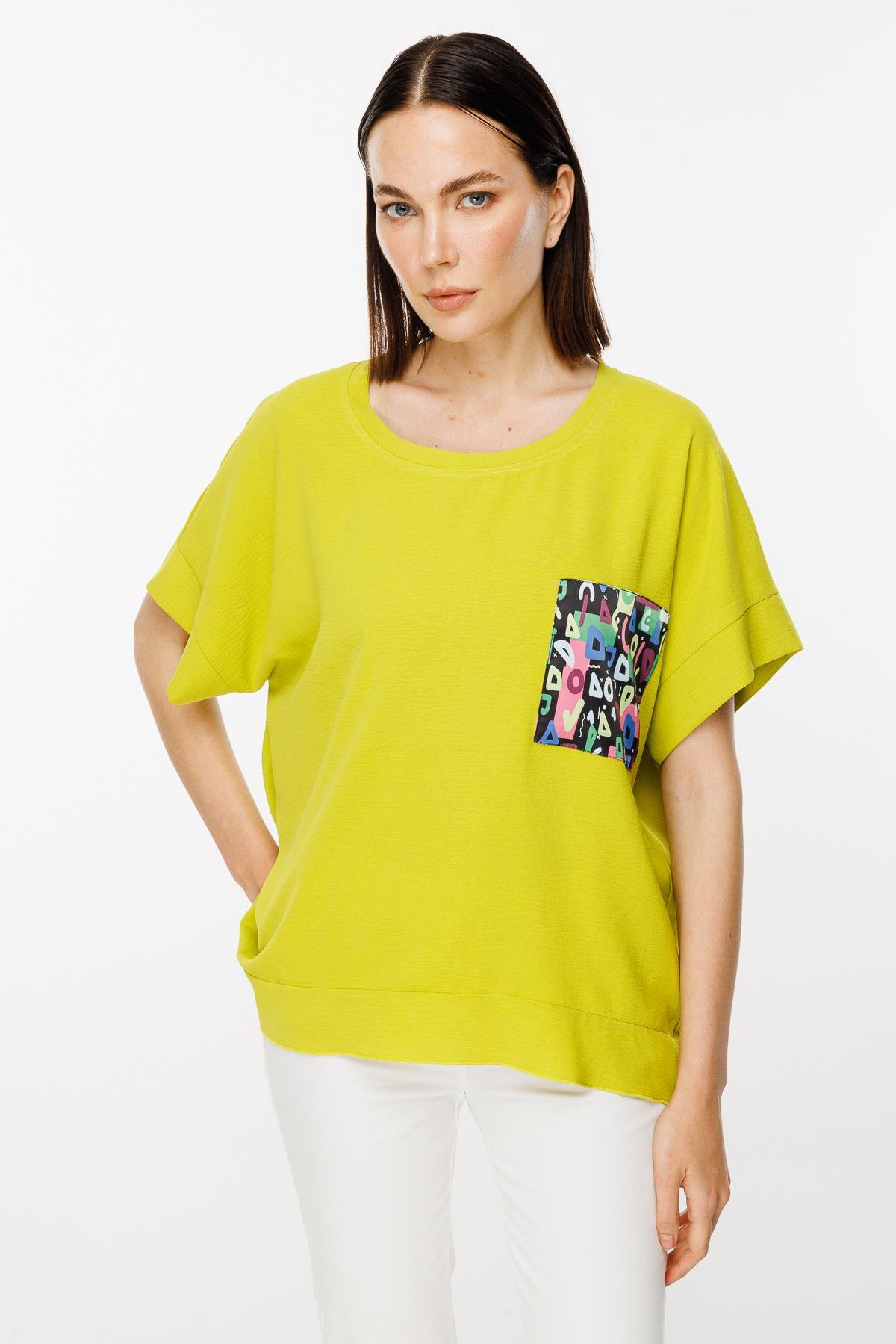 Cebi Baskı Detaylı Bluz - FISTIK YEŞİLİ