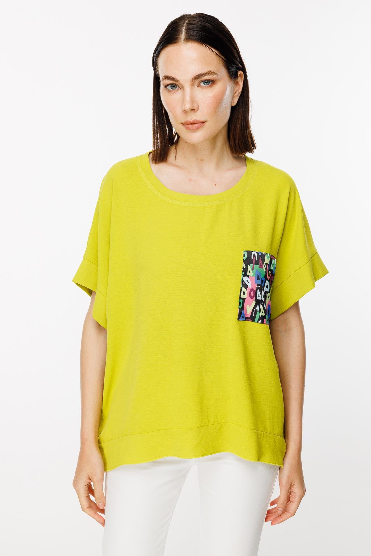 Cebi Baskı Detaylı Bluz - FISTIK YEŞİLİ