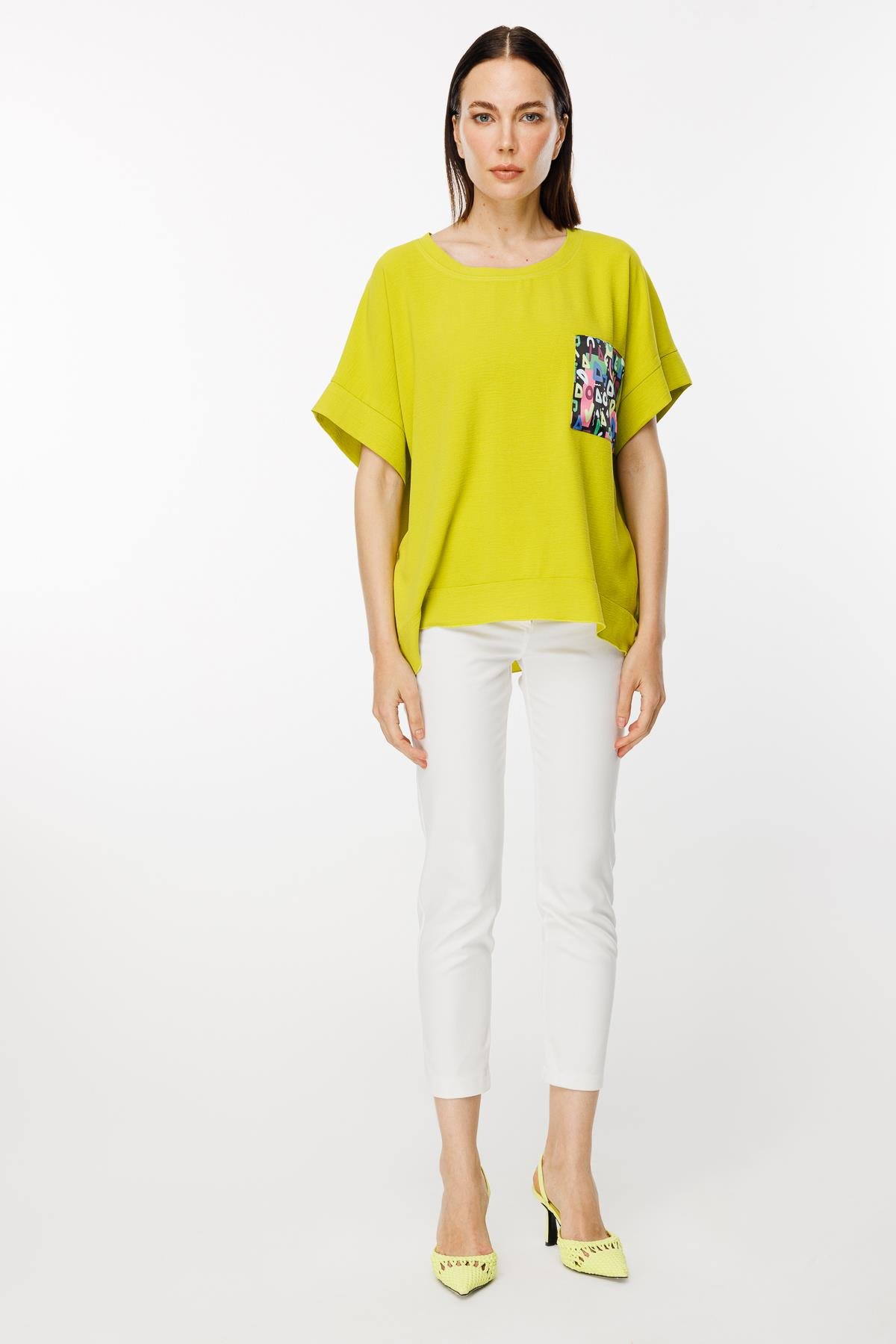 Cebi Baskı Detaylı Bluz - FISTIK YEŞİLİ