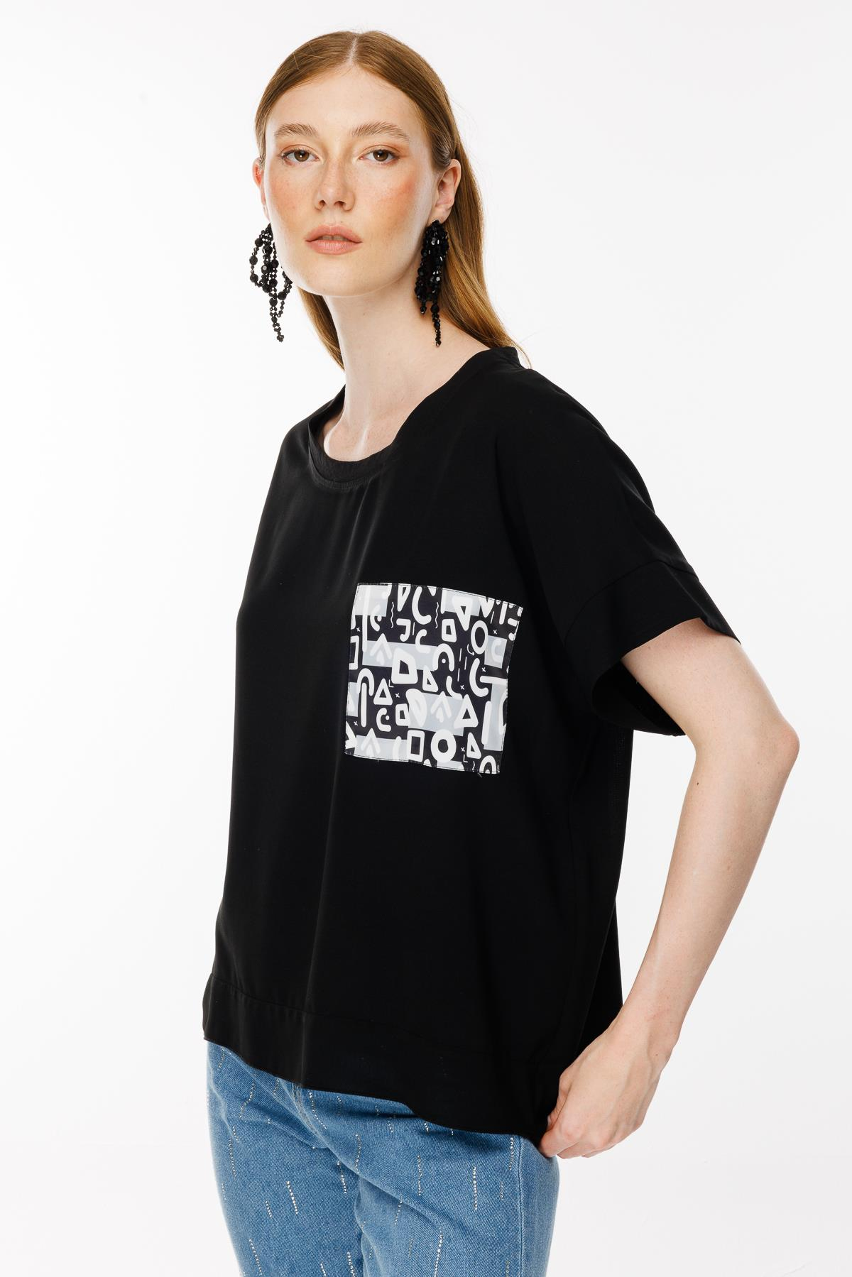 Cebi Baskı Detaylı Bluz - SİYAH