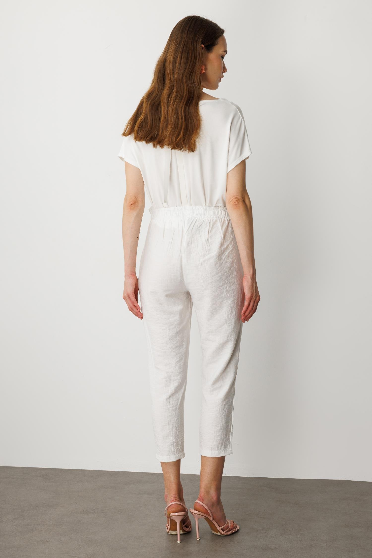 Cep Detay Beli Lastikli Pantolon-EKRU