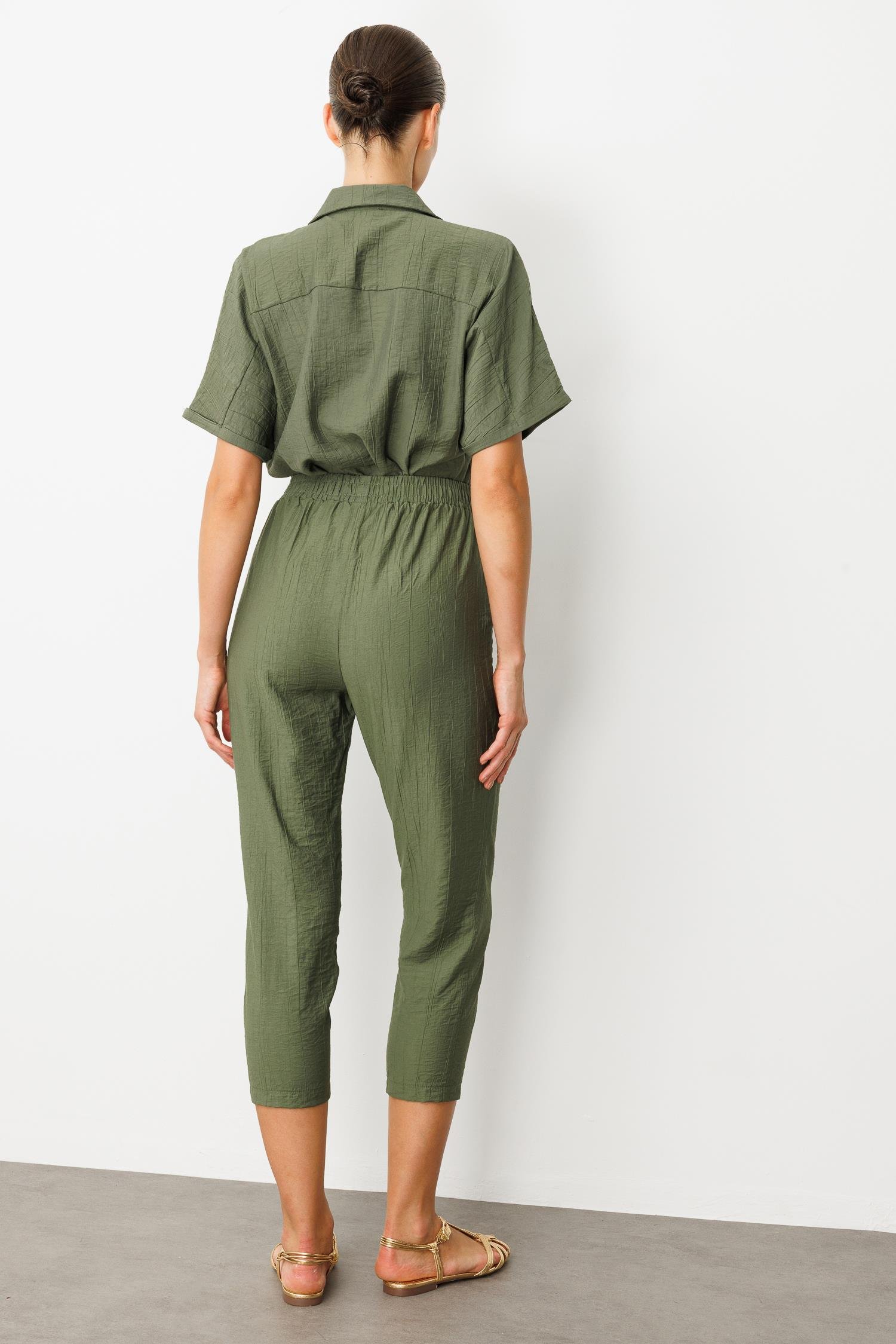 Cep Detay Beli Lastikli Pantolon-HAKİ