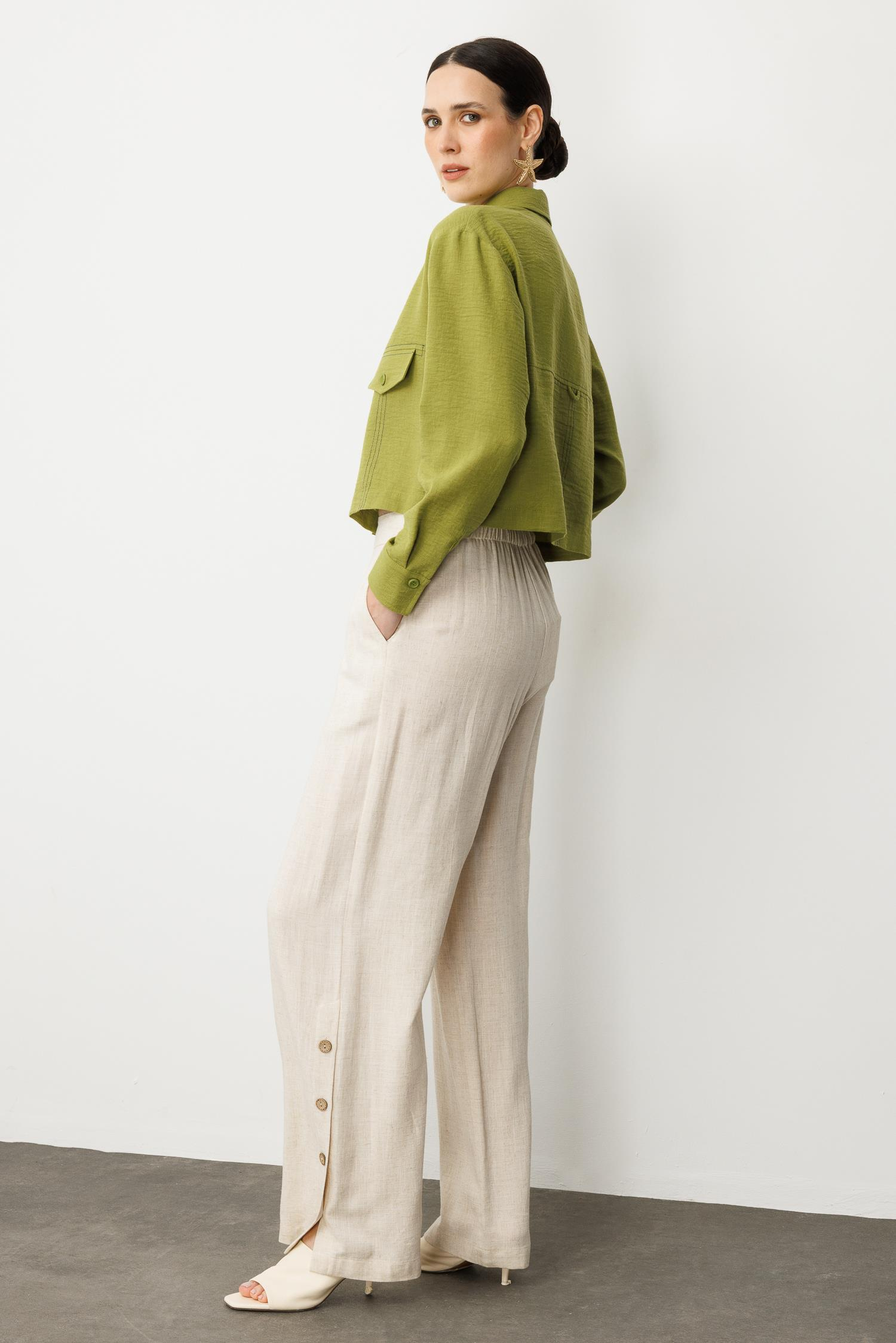 Cep Detay Crop Gömlek-Y.YEŞİLİ