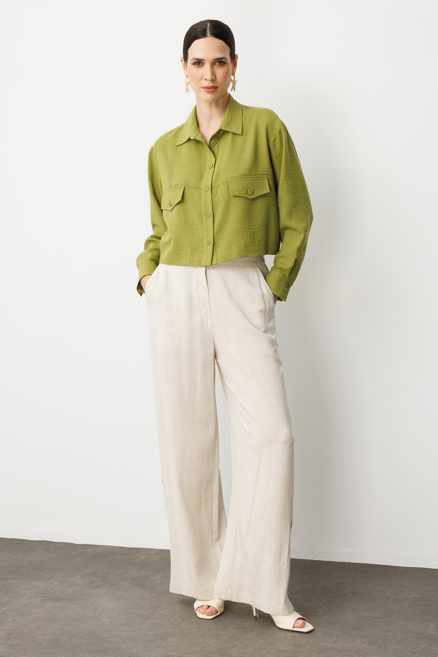 Cep Detay Crop Gömlek-Y.YEŞİLİ