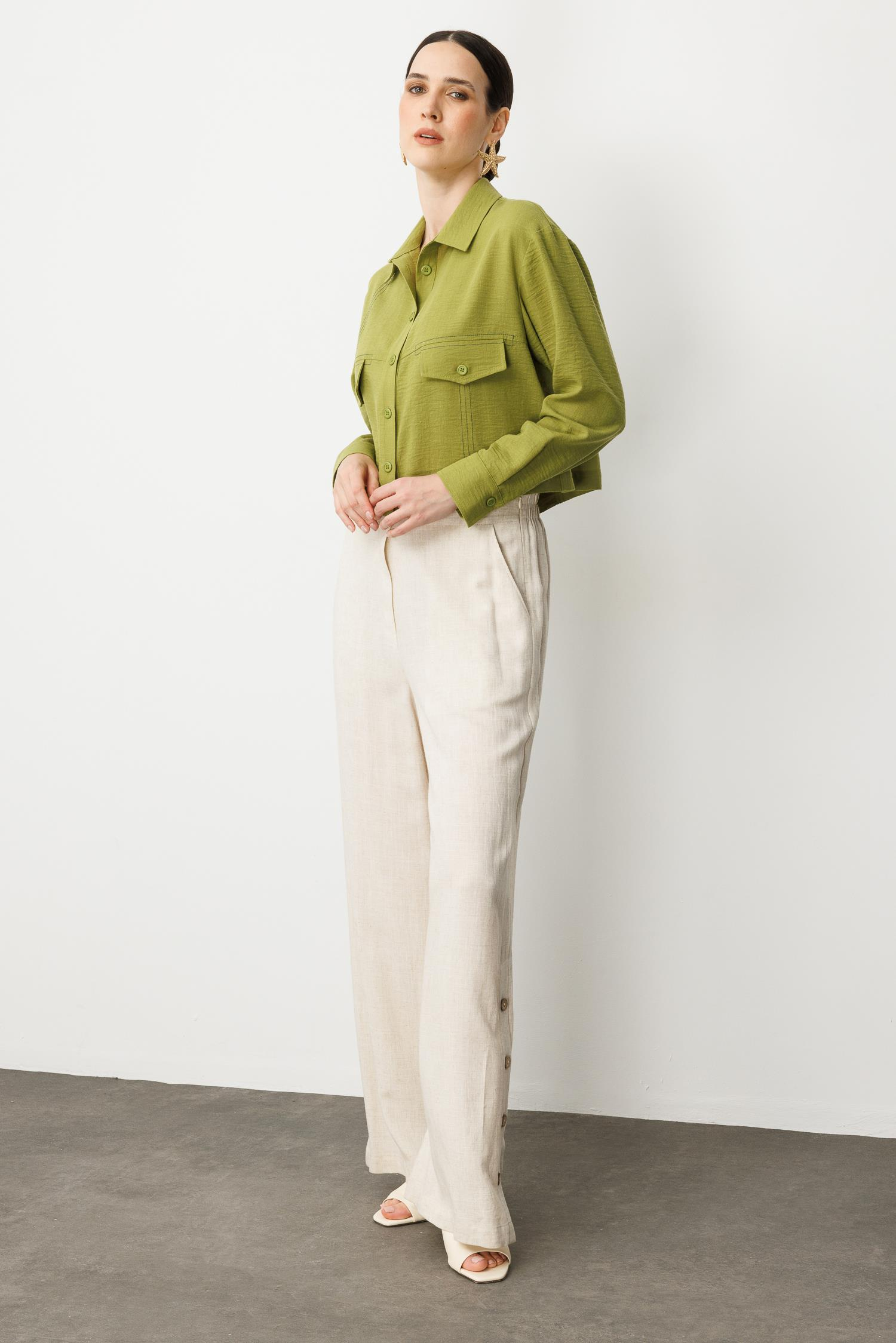 Cep Detay Crop Gömlek-Y.YEŞİLİ