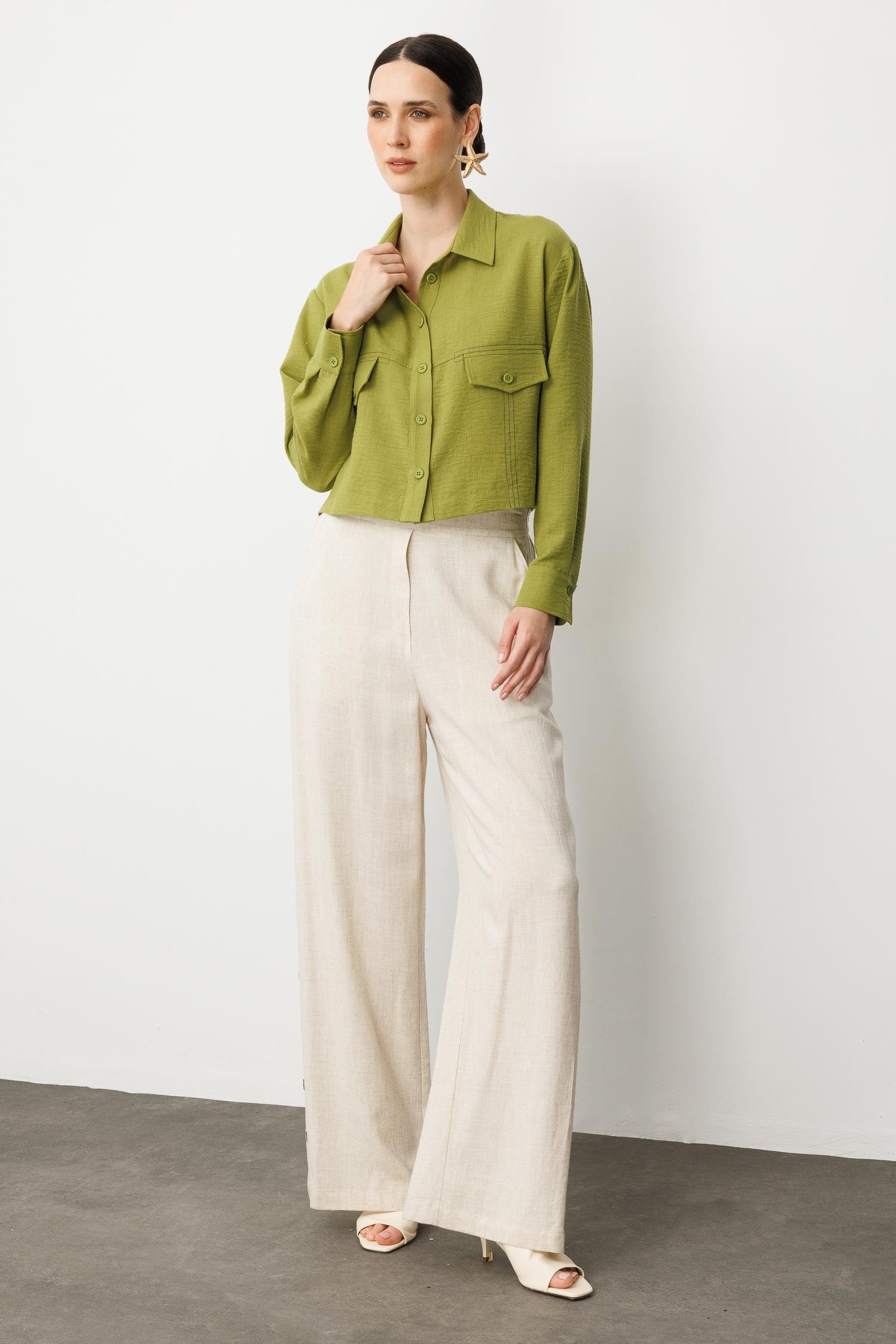 Cep Detay Crop Gömlek-Y.YEŞİLİ