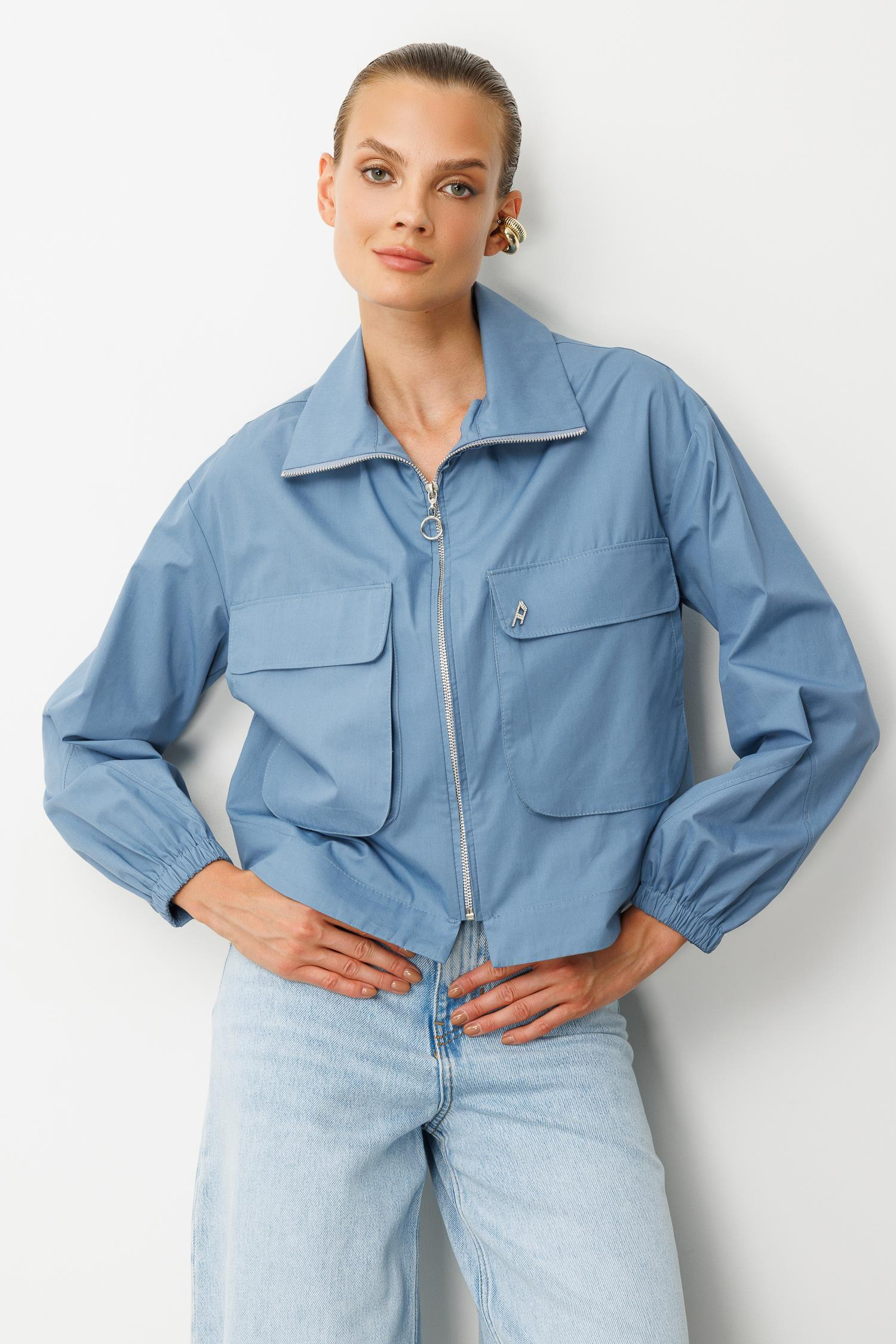 Cep Detay Fermuarlı Gömlek-İNDİGO