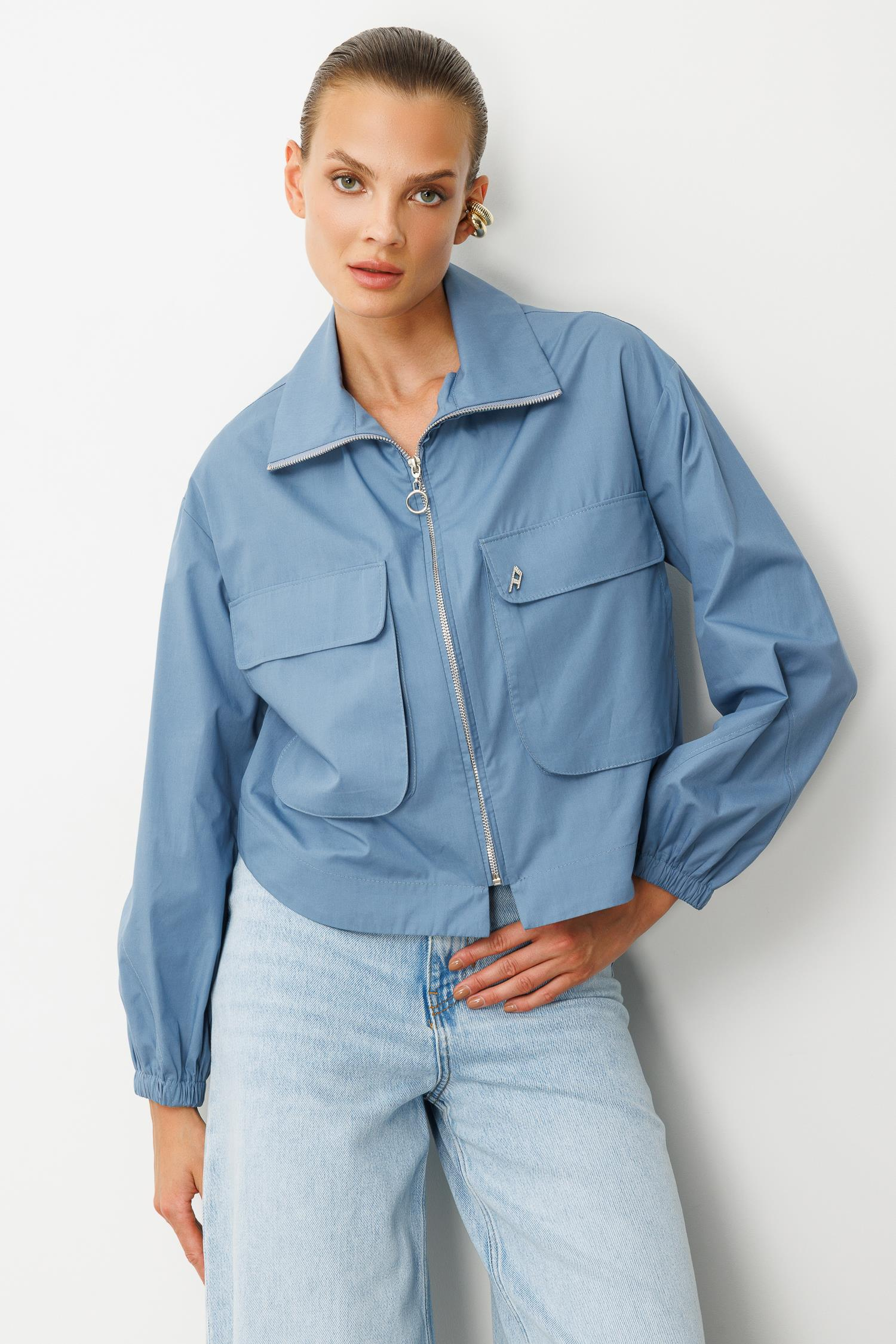 Cep Detay Fermuarlı Gömlek-İNDİGO