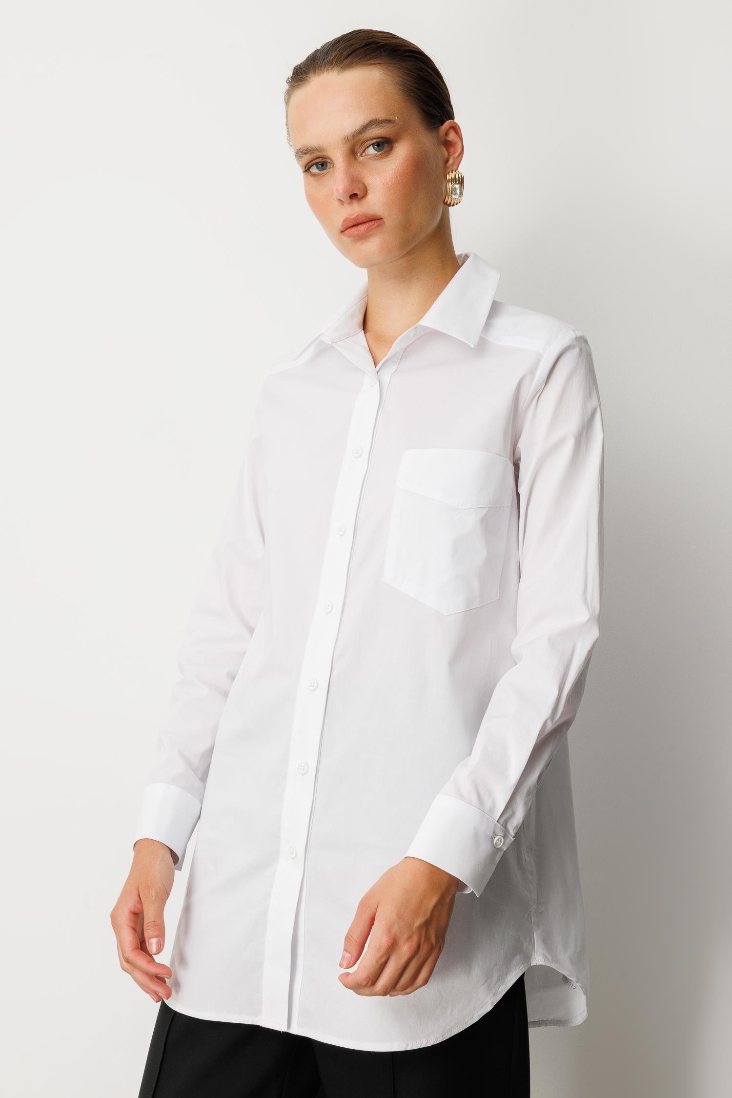 Cep Detay Pamuklu Tunik Gömlek-KEMIK