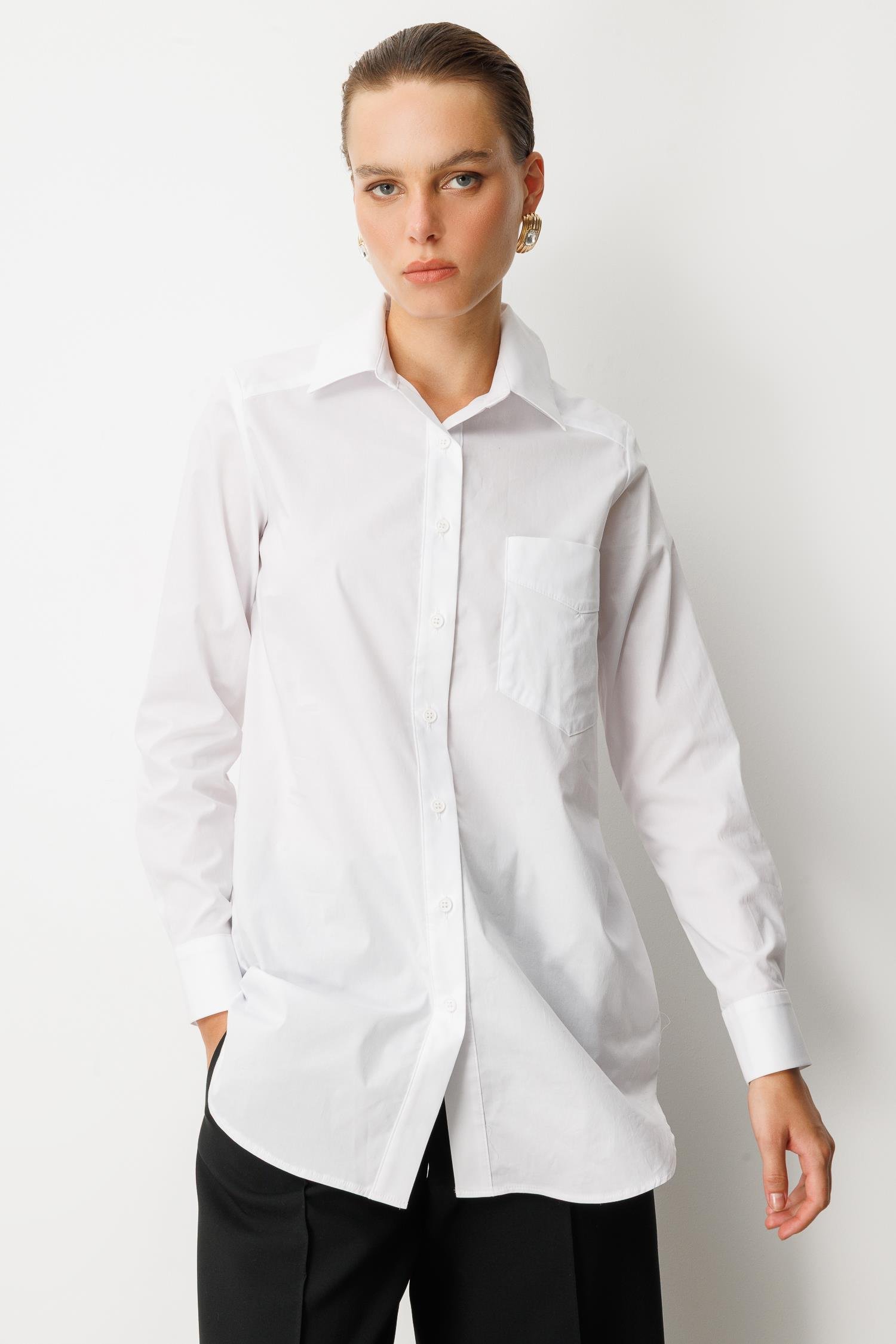 Cep Detay Pamuklu Tunik Gömlek-KEMIK