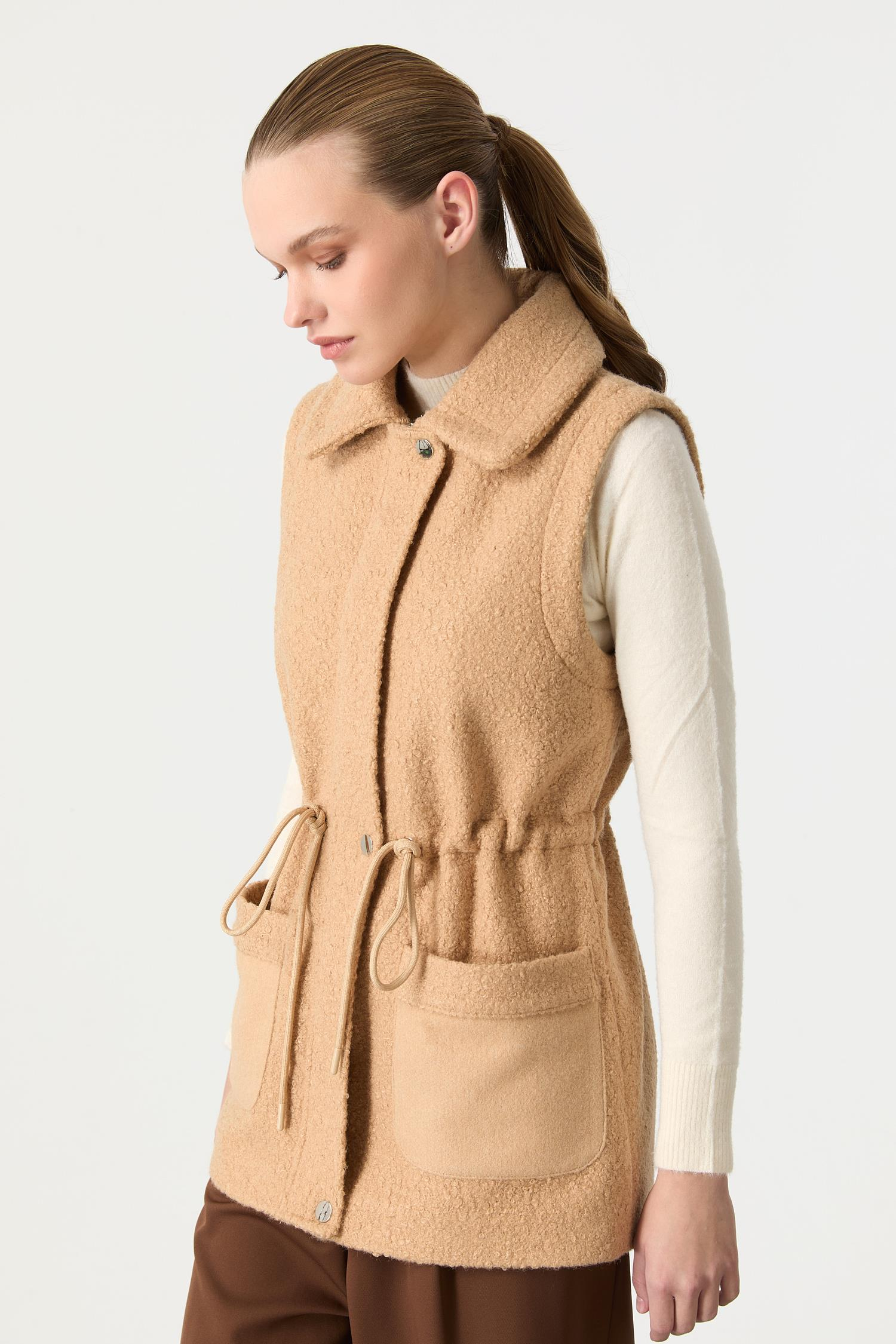 Cep Detaylı Buklet Ceket-CAMEL