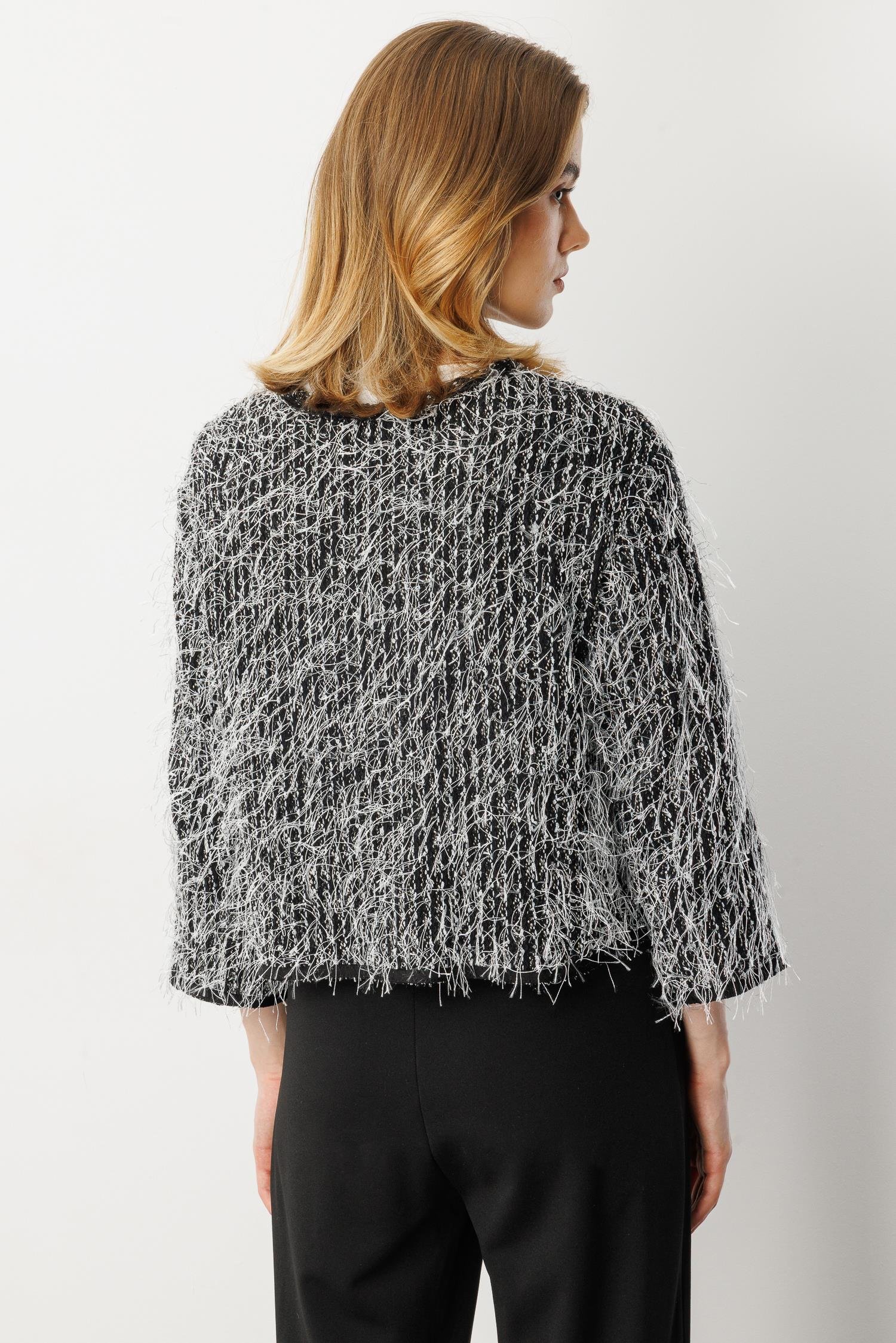 Cep Detaylı Dokuma Bluz-SİYAH/BEYAZ