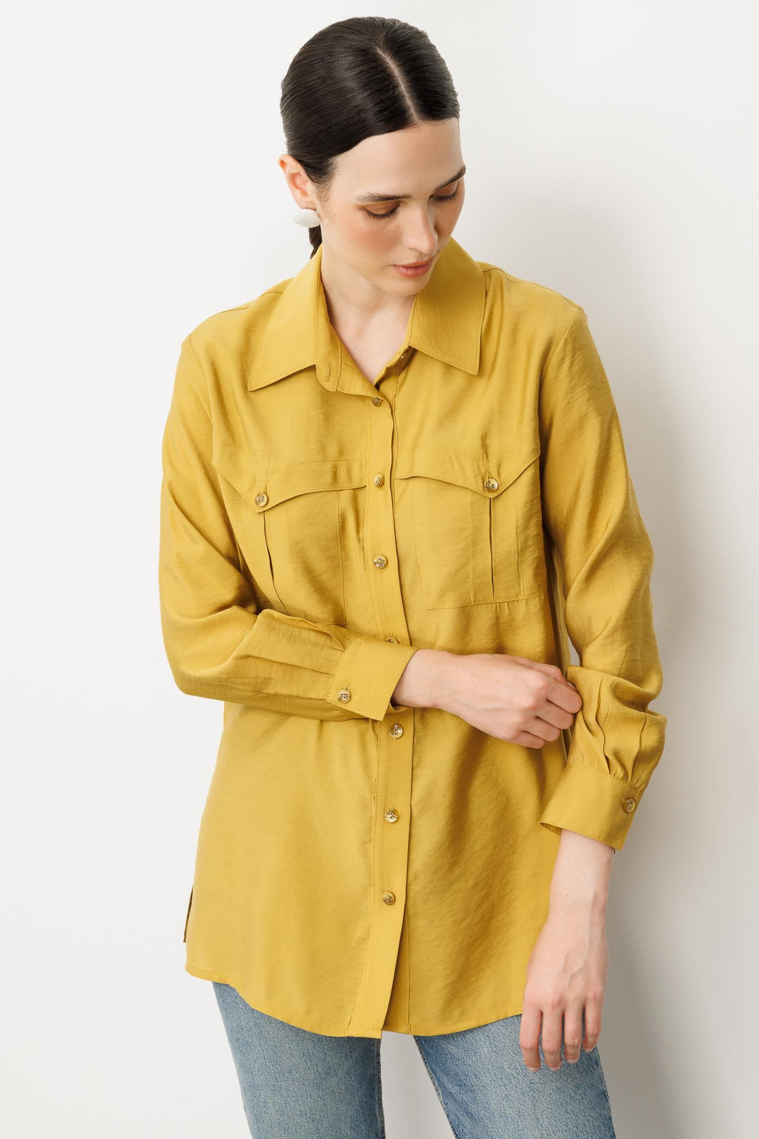 Cep Detaylı Gömlek-SAFRAN