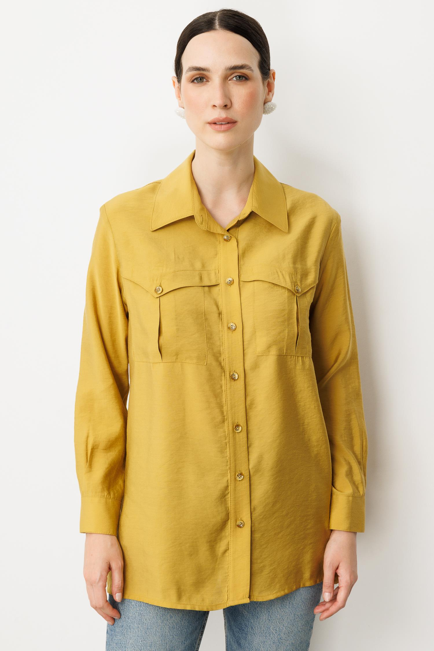 Cep Detaylı Gömlek-SAFRAN