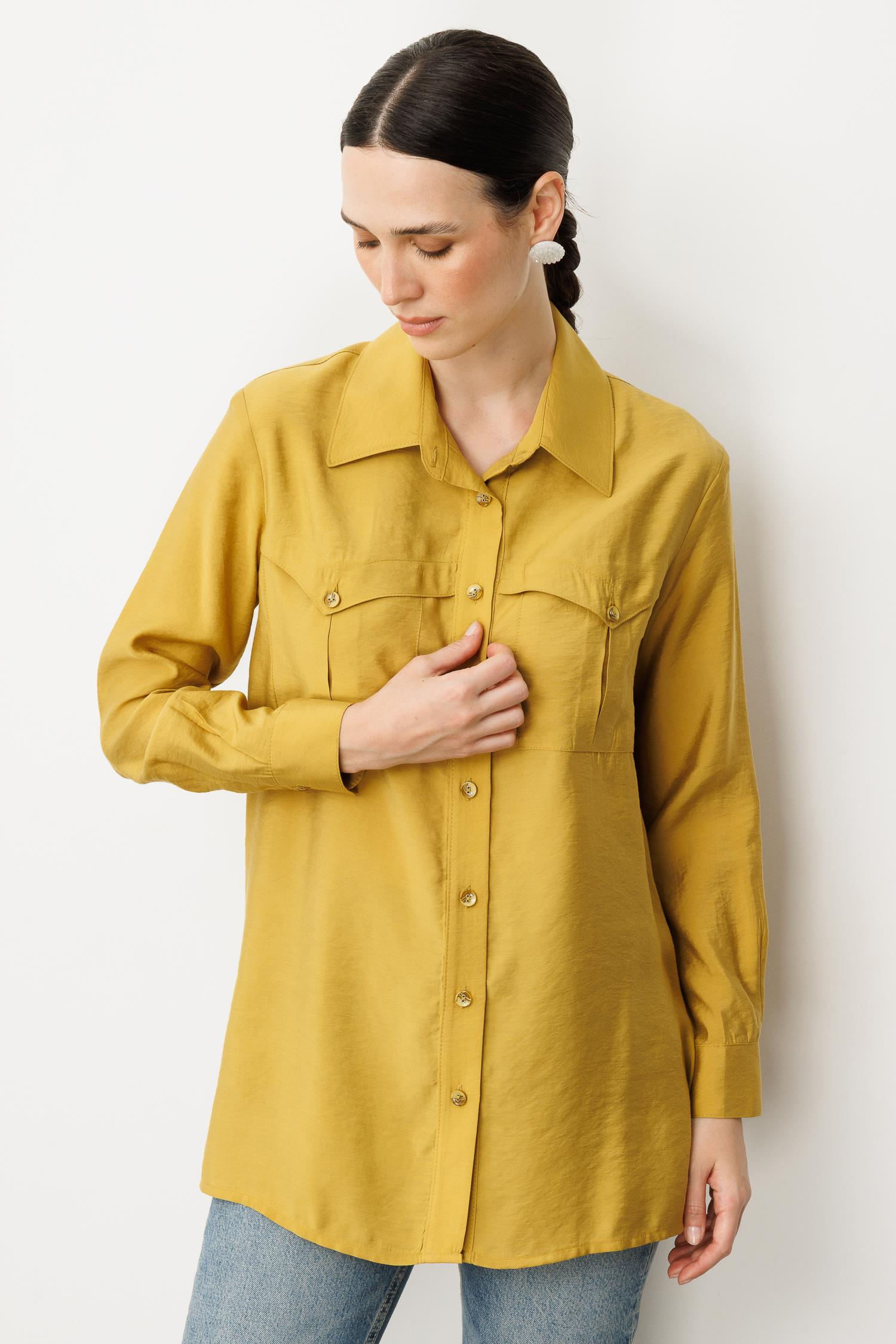 Cep Detaylı Gömlek-SAFRAN