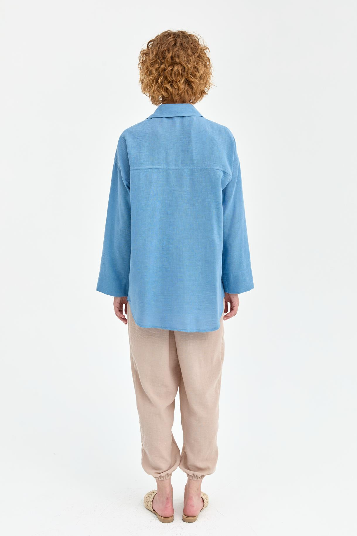 Cep Detaylı Keten Gömlek - A.MAVI