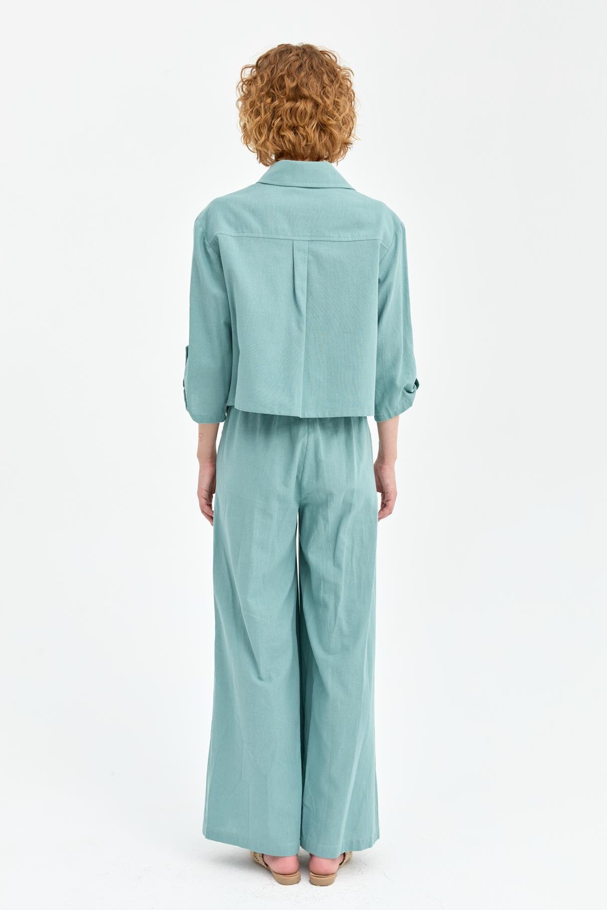 Cep Detaylı Keten Gömlek - MINT