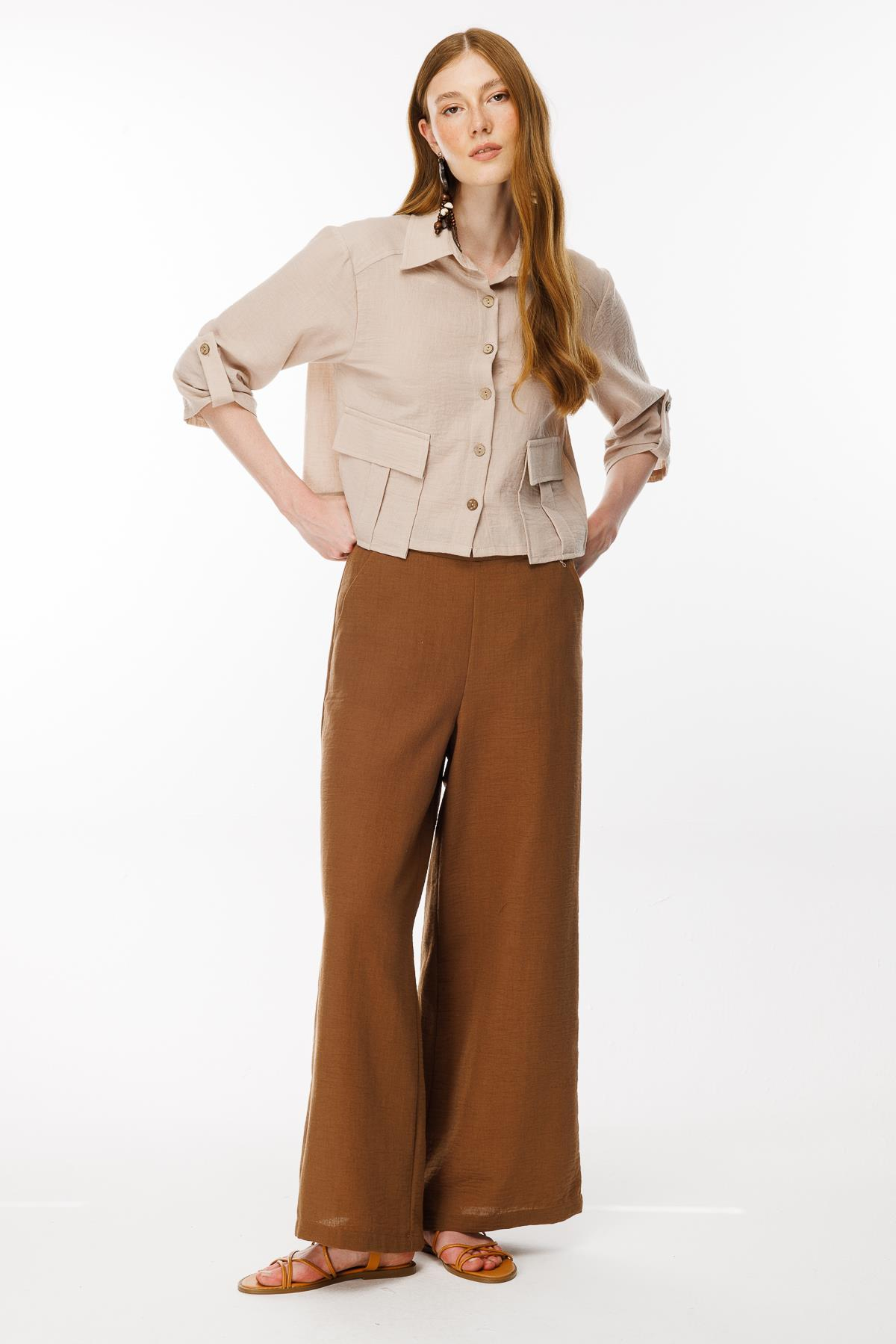 Cep Detaylı Keten Gömlek - TAŞ