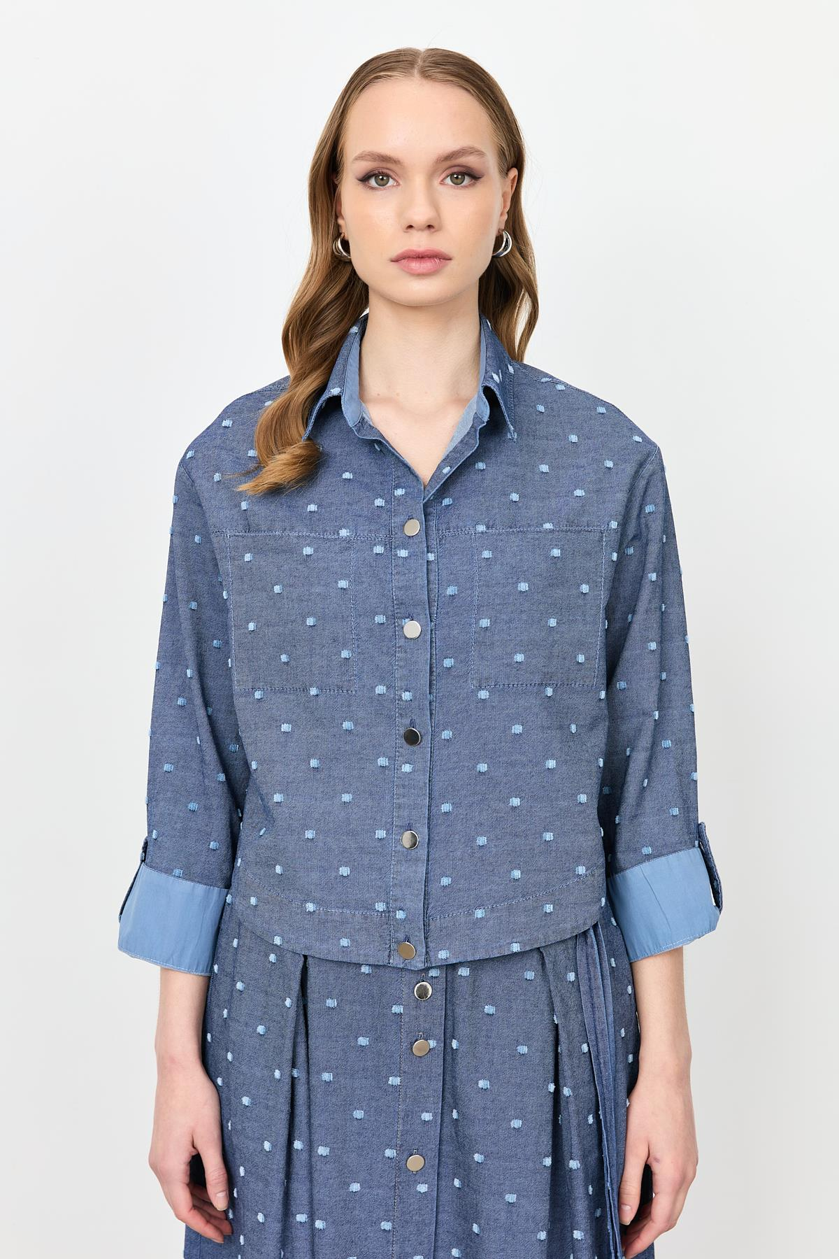 Cep Detaylı Kot Gömlek-MAVİ