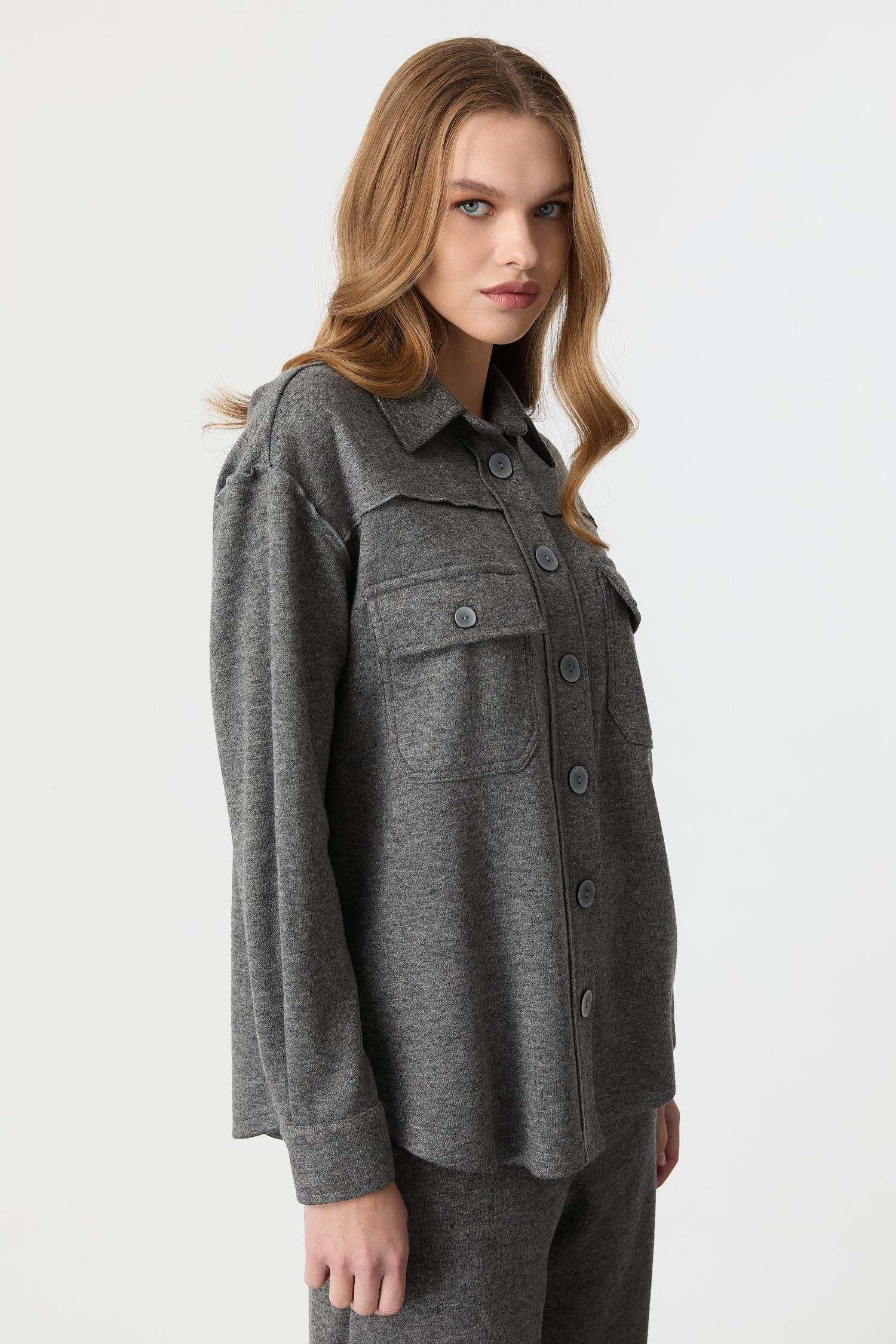 Cep Detaylı Triko Takım-GRİ