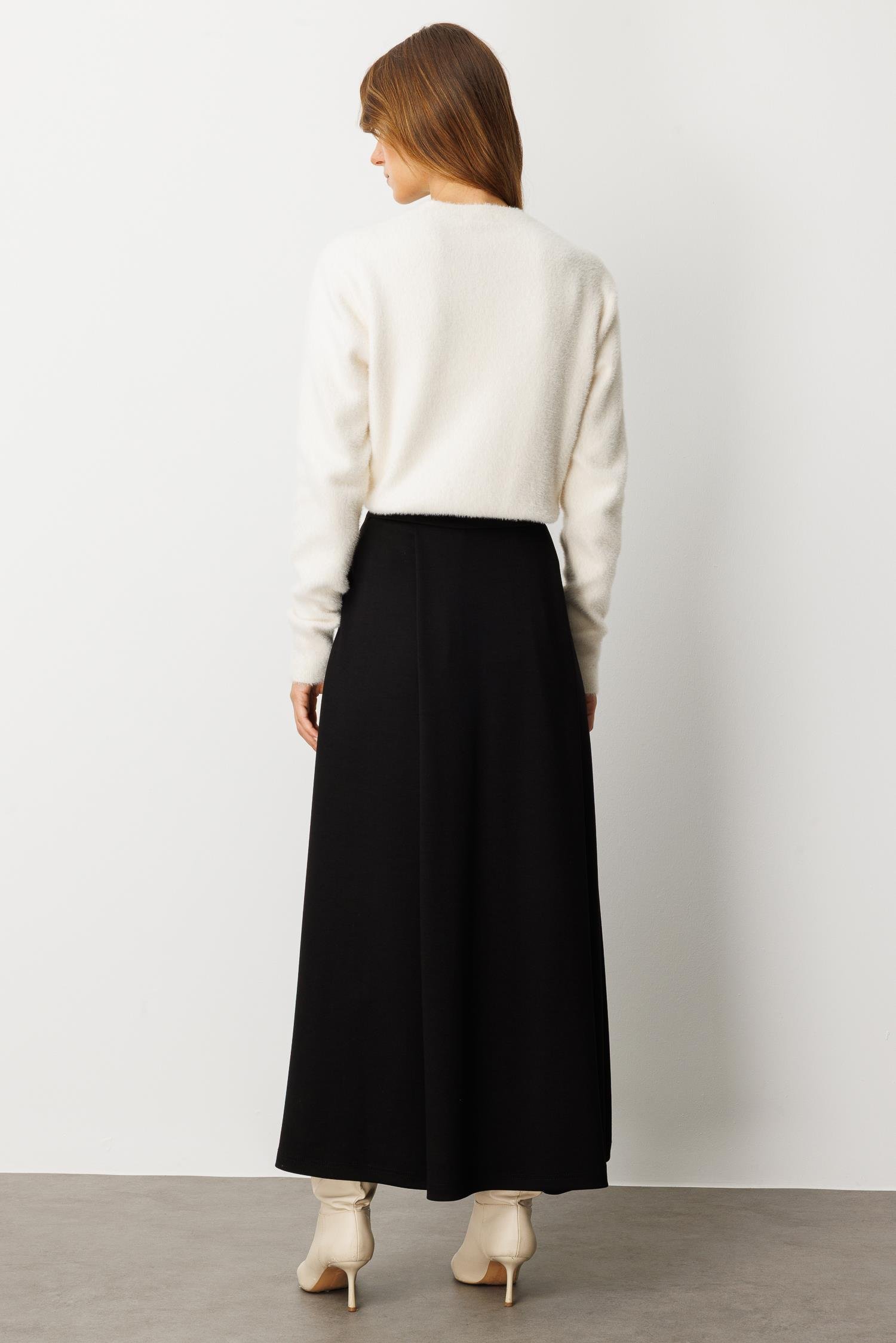 Cep Detaylı Uzun Modal Etek-SİYAH