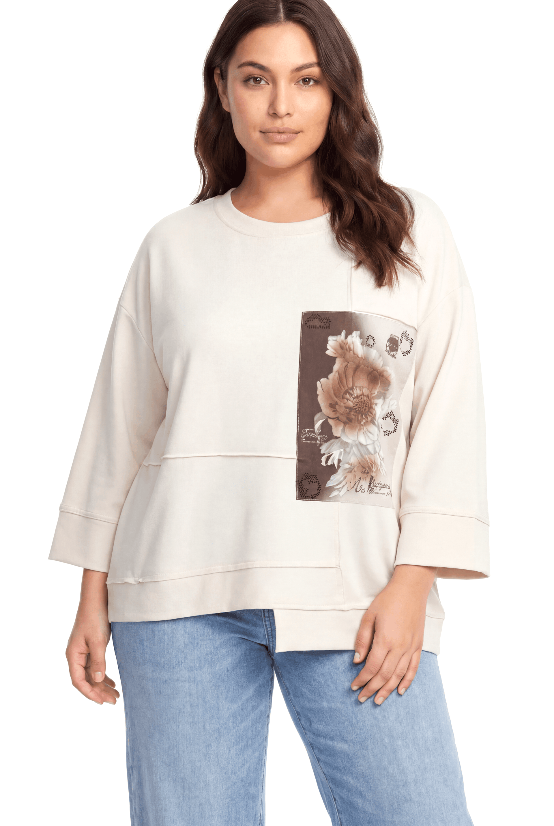 Çiçek Baskı Detaylı Modal Bluz-KREM