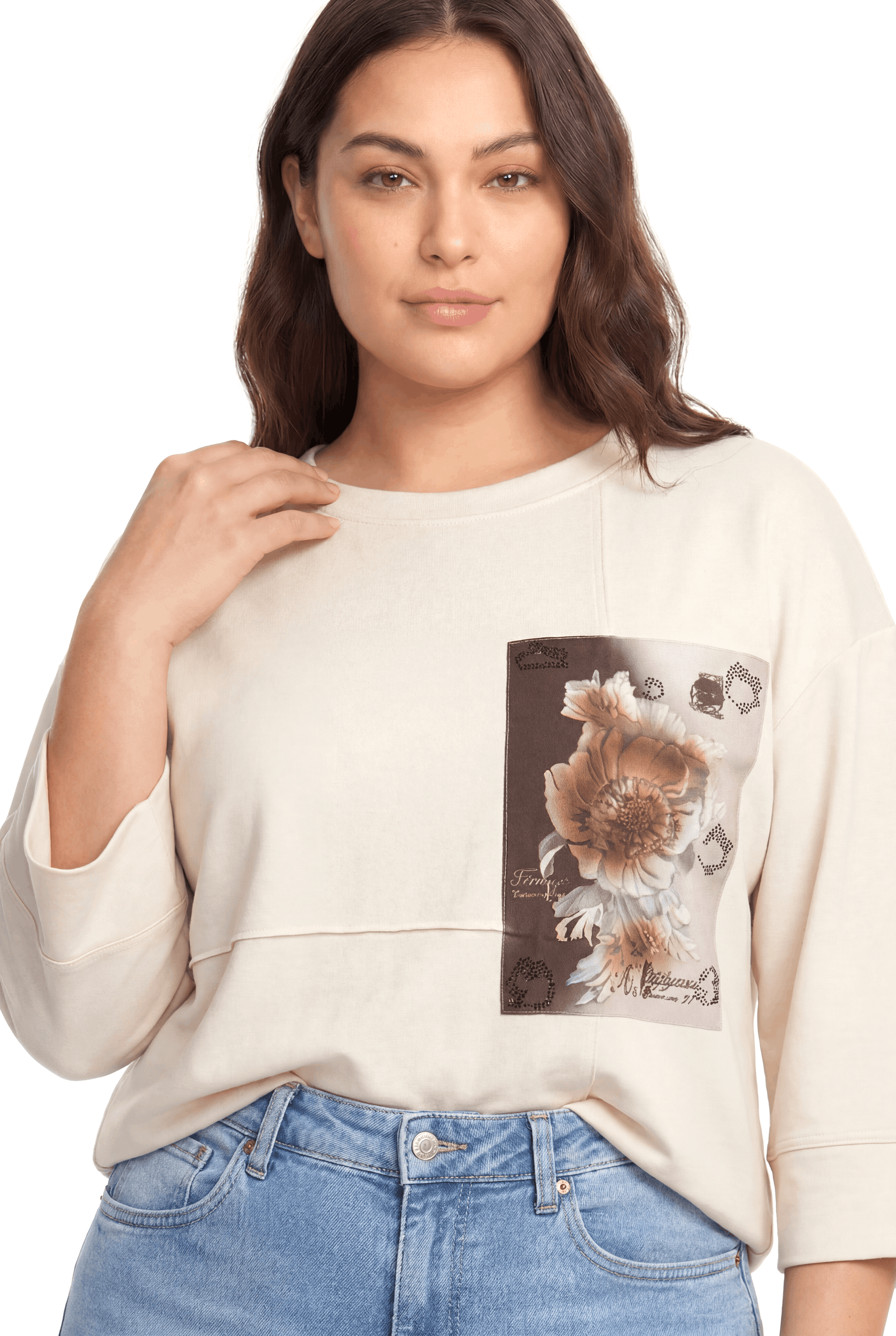 Çiçek Baskı Detaylı Modal Bluz-KREM
