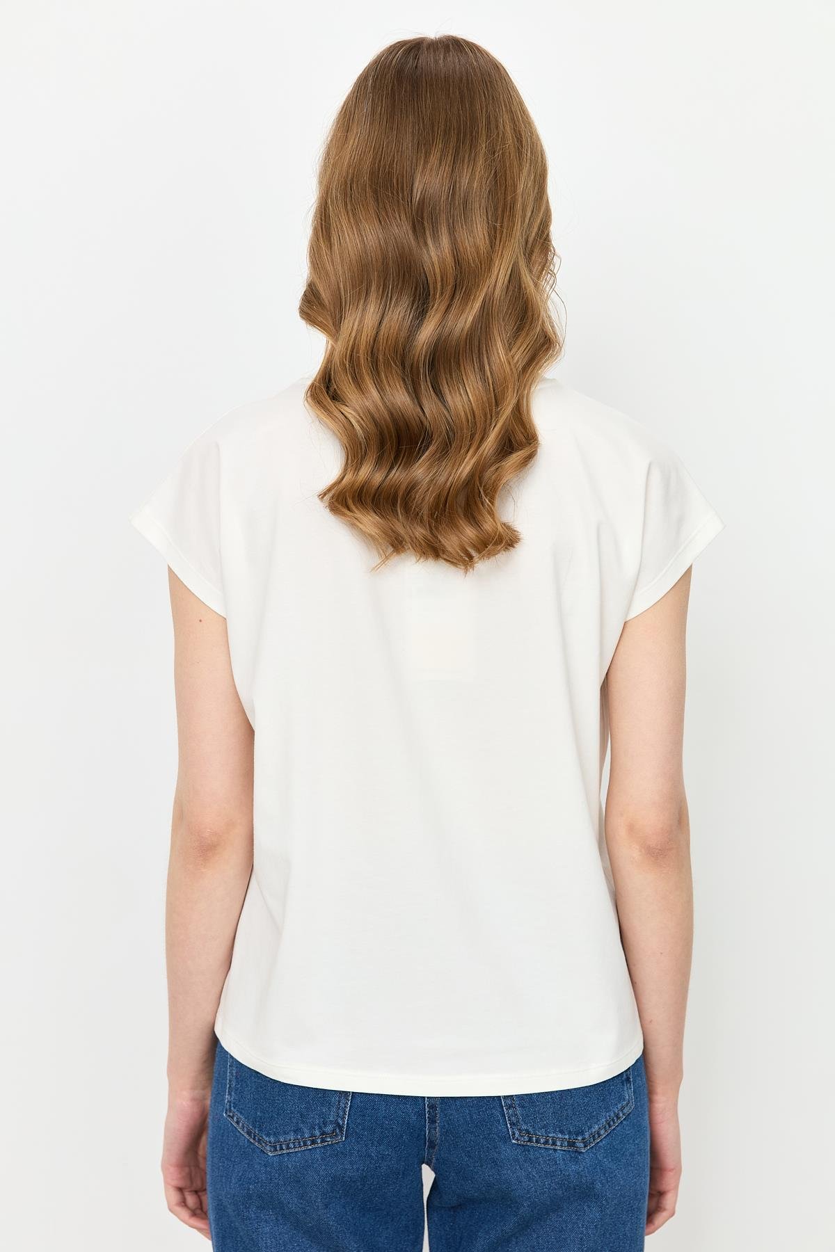 Çiçek Baskı Pamuklu Bluz-KIRMIZI