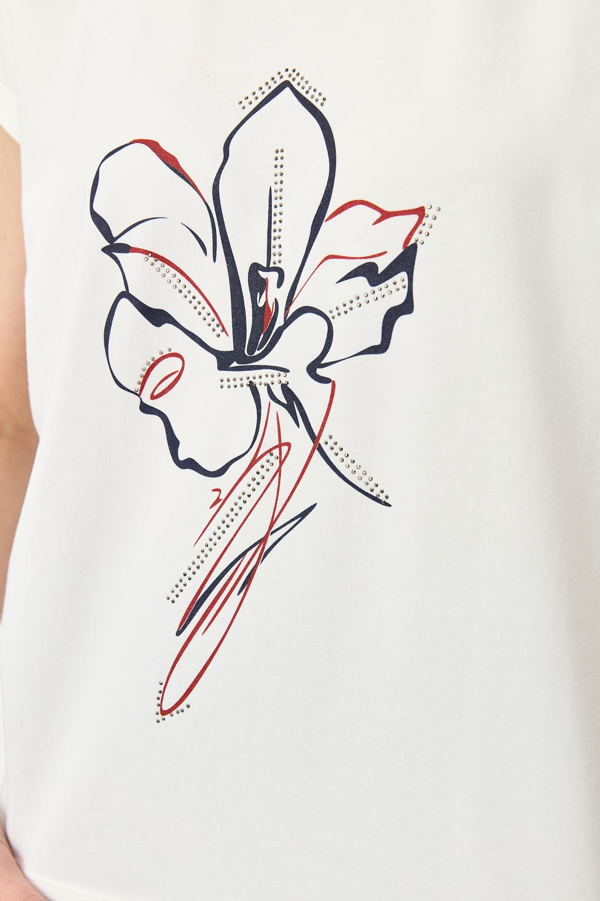 Çiçek Baskı Pamuklu Bluz-KIRMIZI