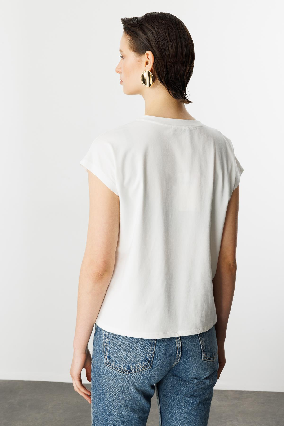 Çiçek Baskı Pamuklu Bluz-Y.YEŞİLİ