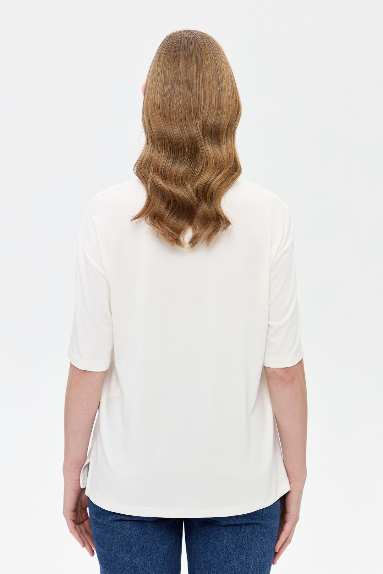 Çiçek İşlemeli Kısa Kollu Tişört - SAX