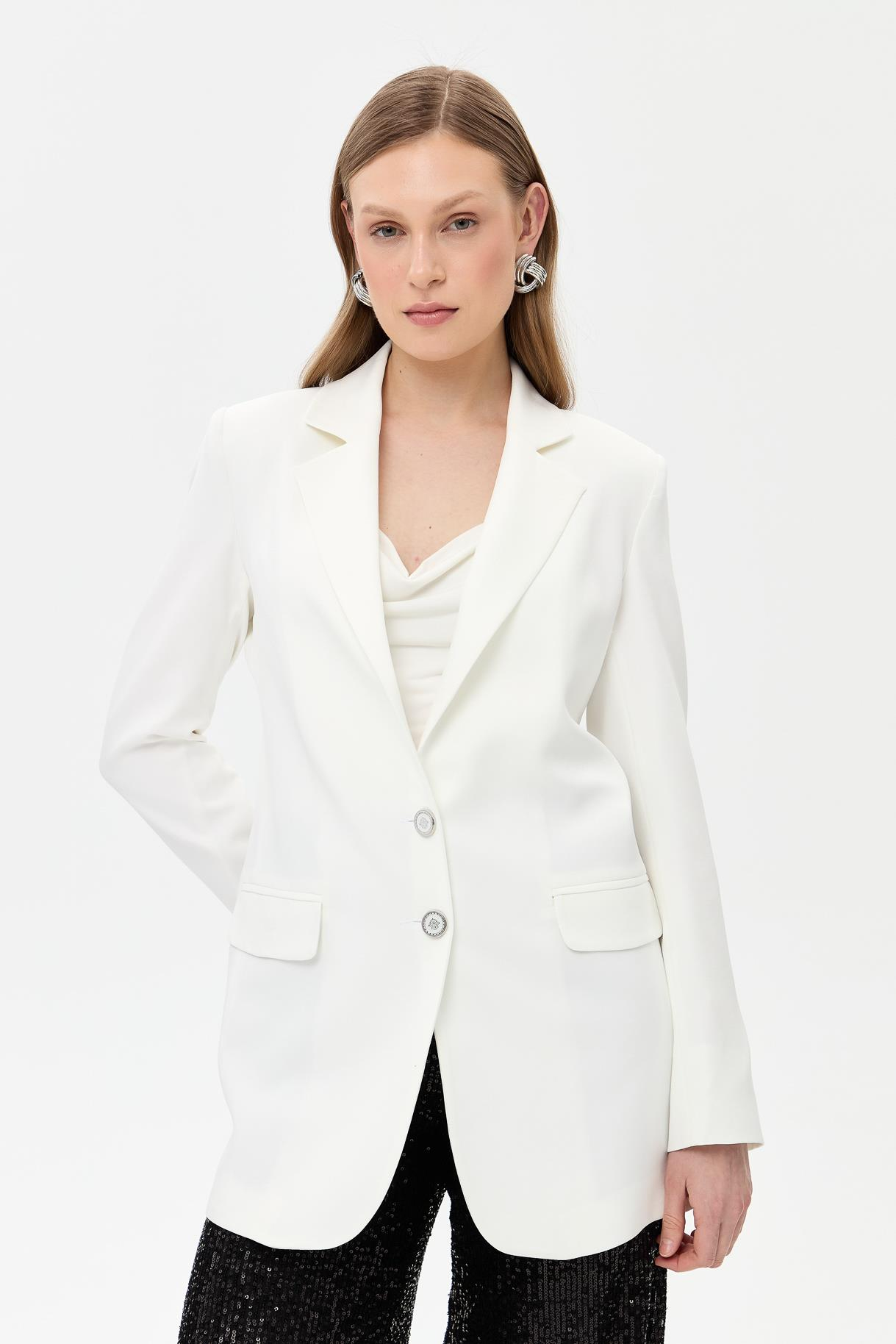 Çift Düğmeli Cep Detaylı Krep Ceket - KEMIK