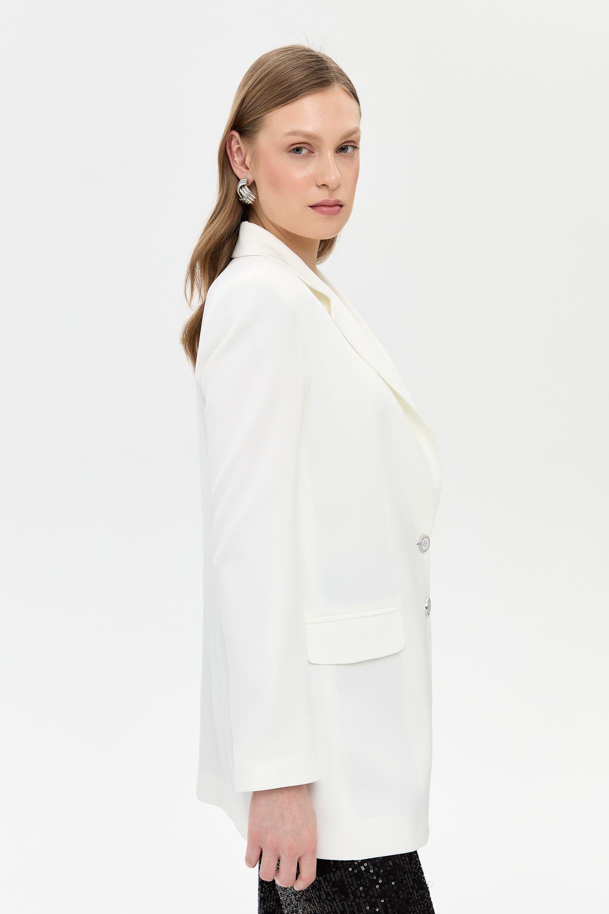 Çift Düğmeli Cep Detaylı Krep Ceket - KEMIK