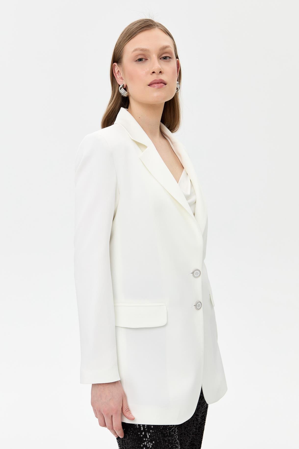 Çift Düğmeli Cep Detaylı Krep Ceket - KEMIK