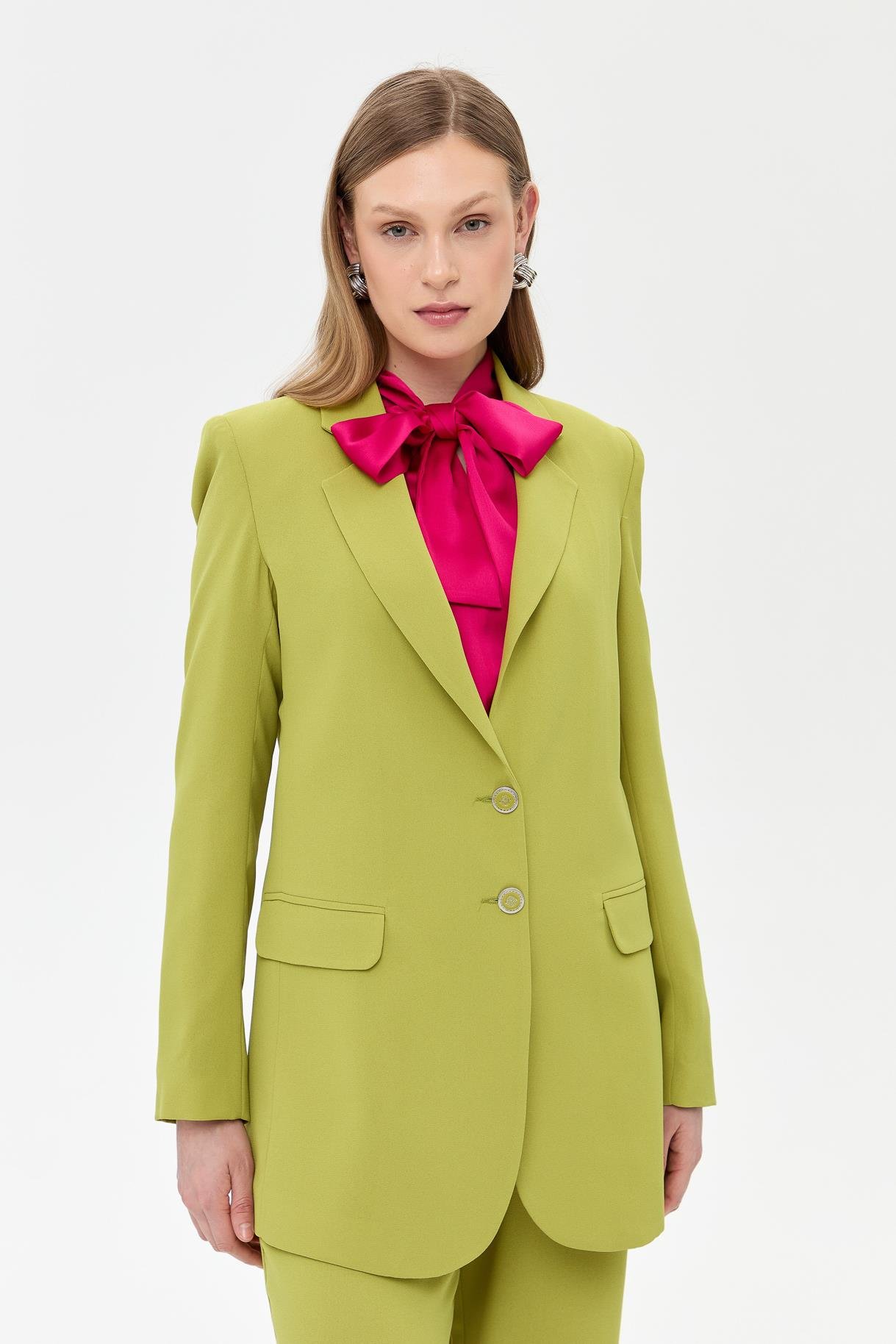 Çift Düğmeli Cep Detaylı Krep Ceket - Y.YEŞİLİ