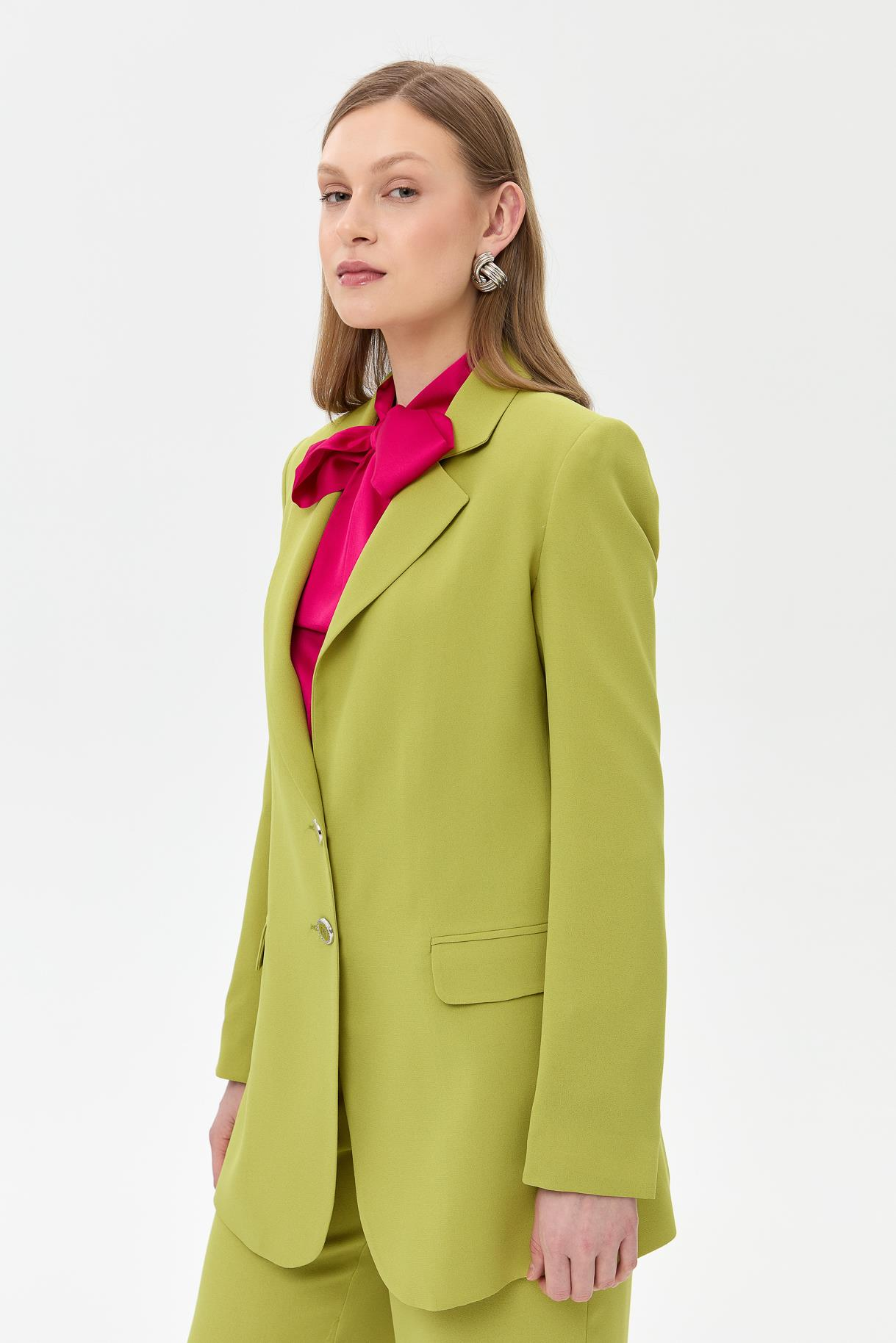 Çift Düğmeli Cep Detaylı Krep Ceket - Y.YEŞİLİ